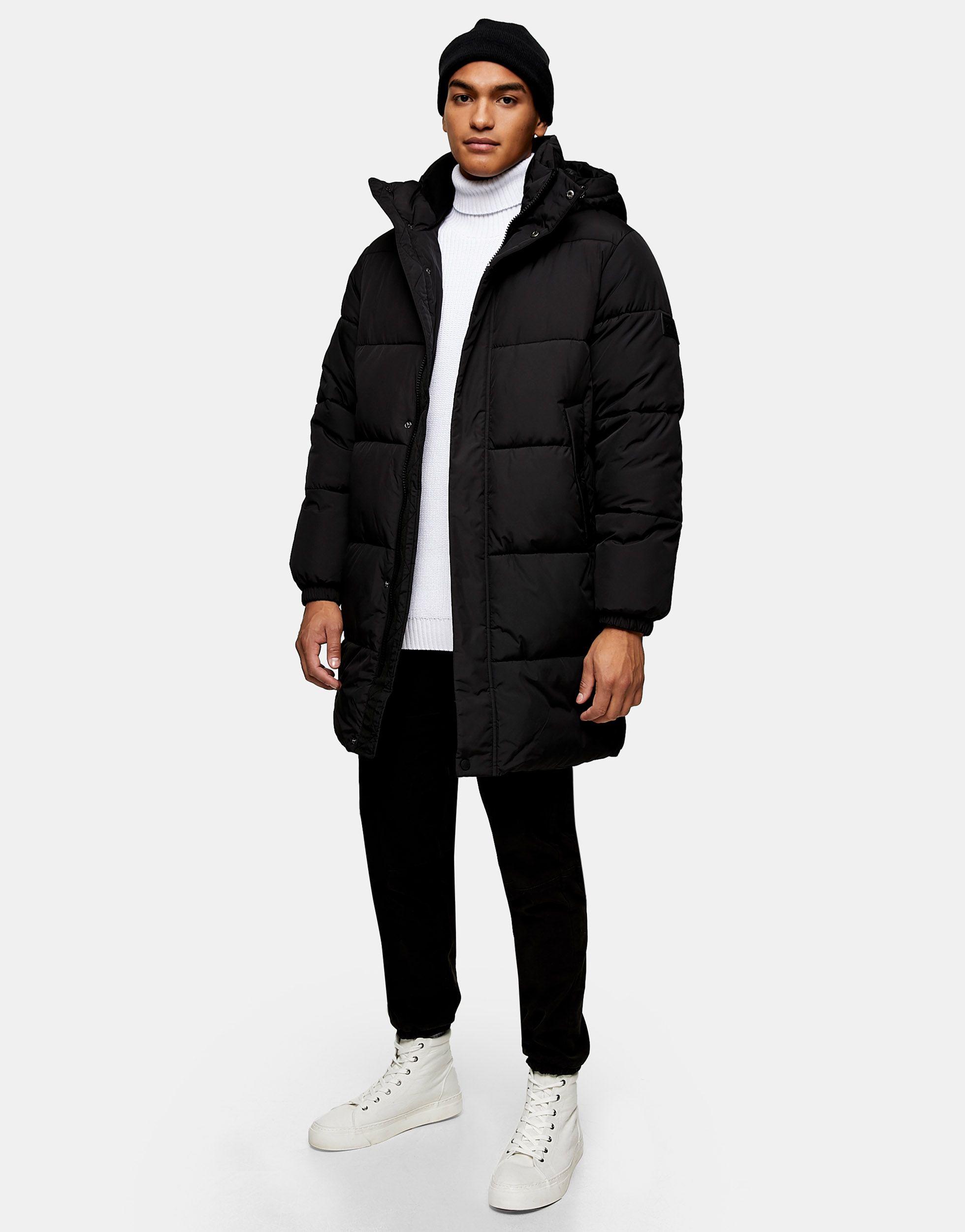 topman longline puffer in black