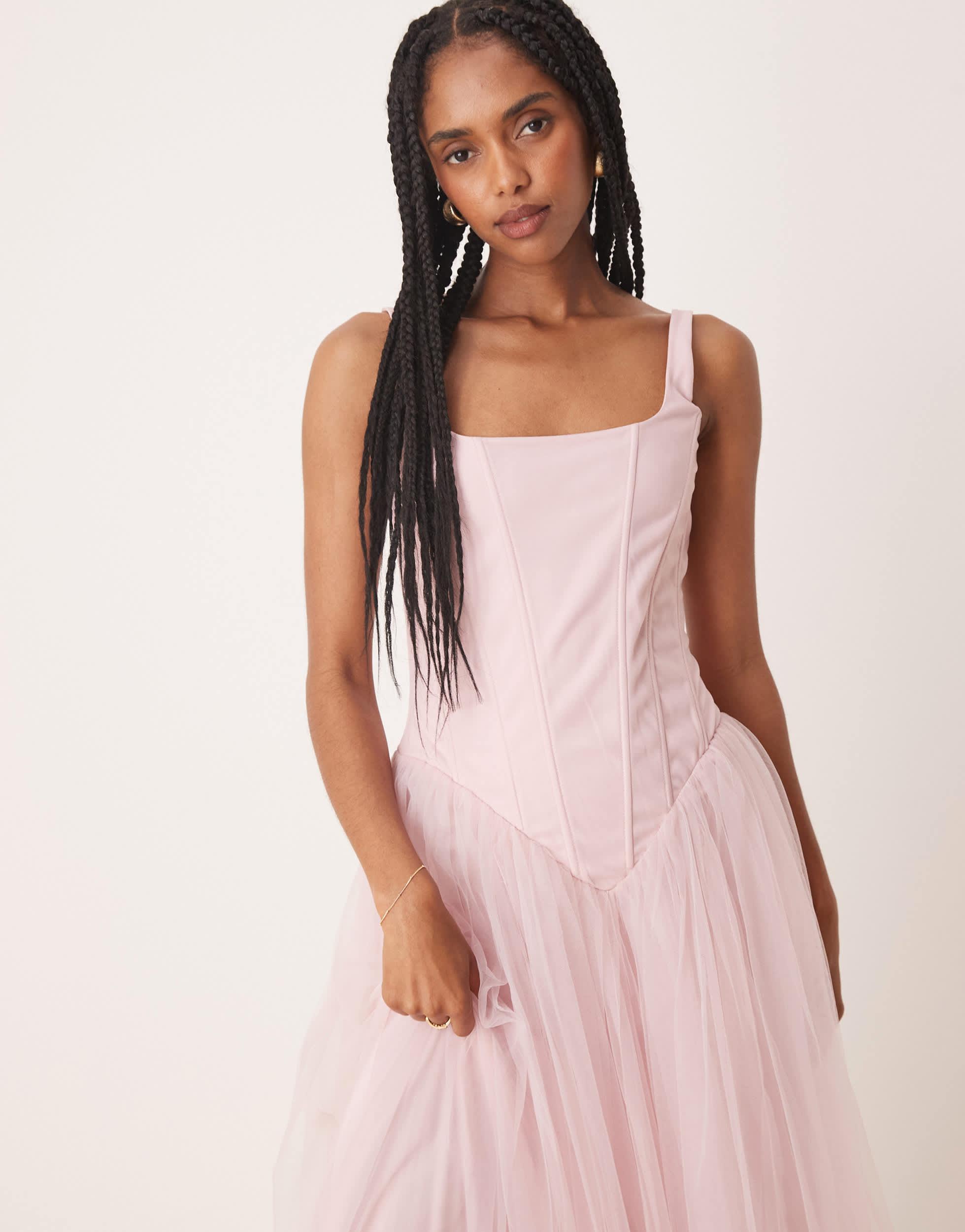 LACE & BEADS Drop Waist Corset Detail Maxi Dress in Pink | Lyst