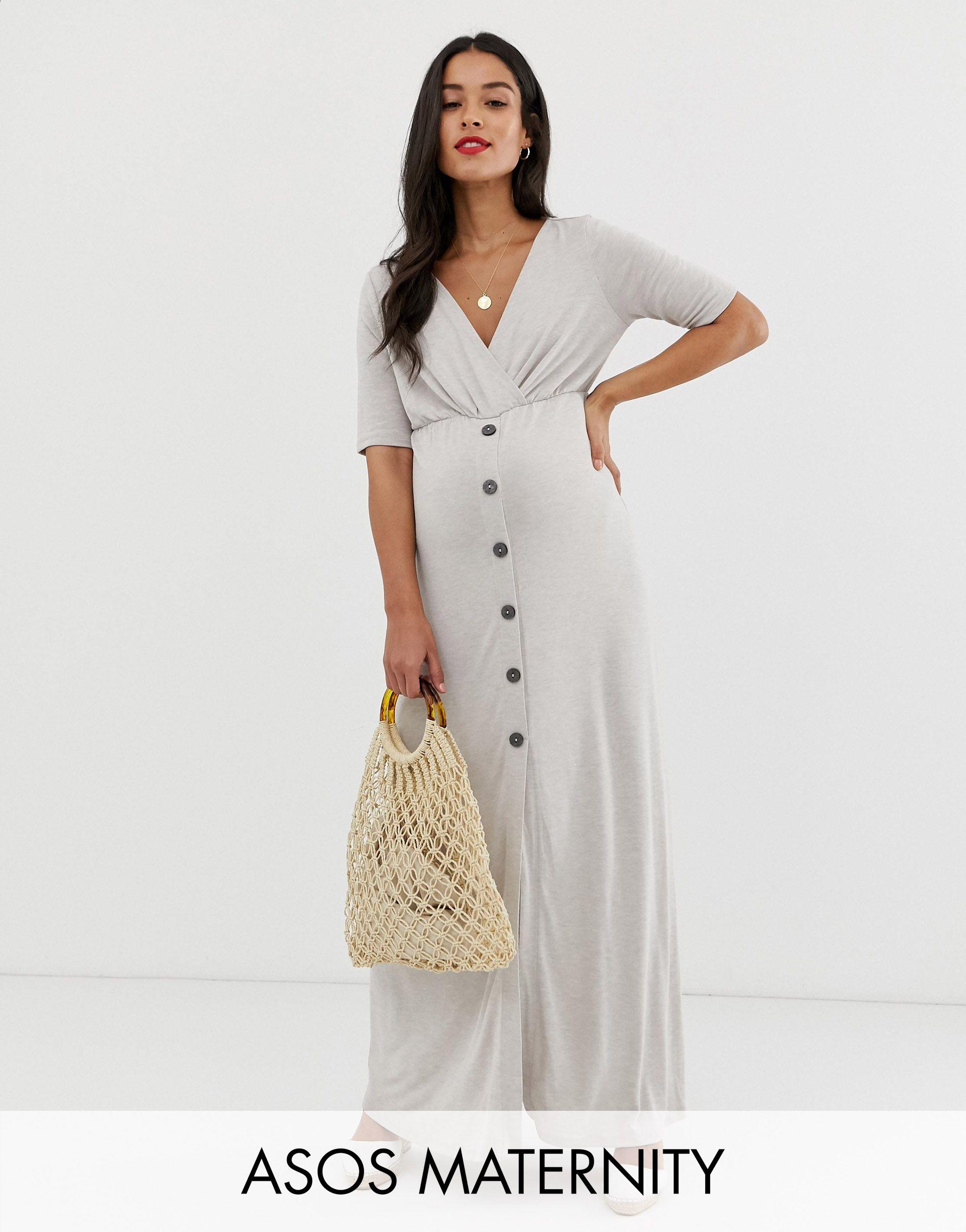 Asos Denim Asos Design Maternity Maxikleid Mit Wickeldesign Und Durchgehender Knopfleiste Vorn Lyst