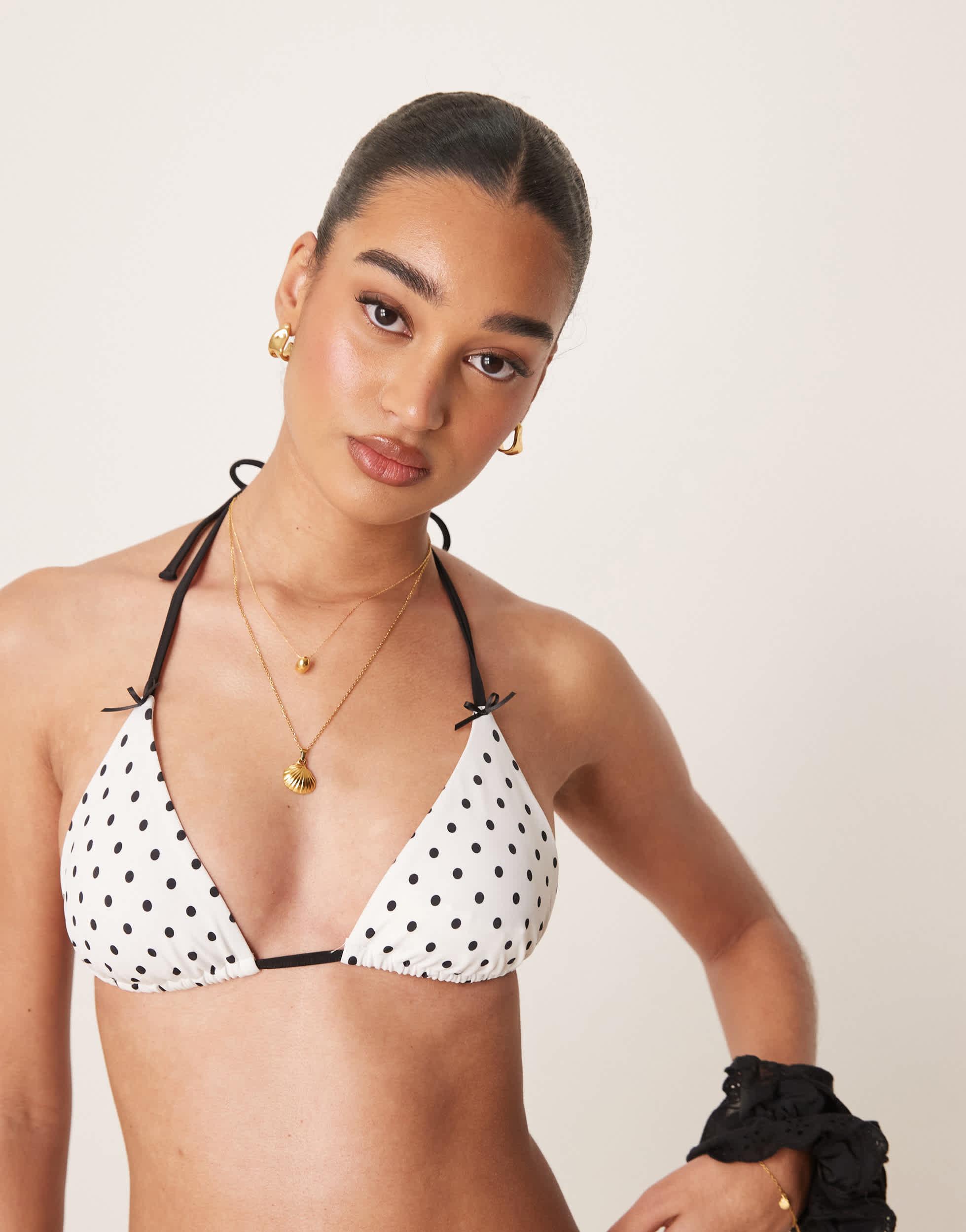 black polka dot bikini top