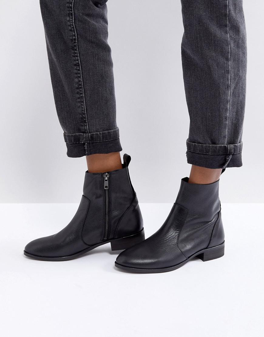 Office Ashleigh Leather Flat Ankle Boots in Black - Lyst