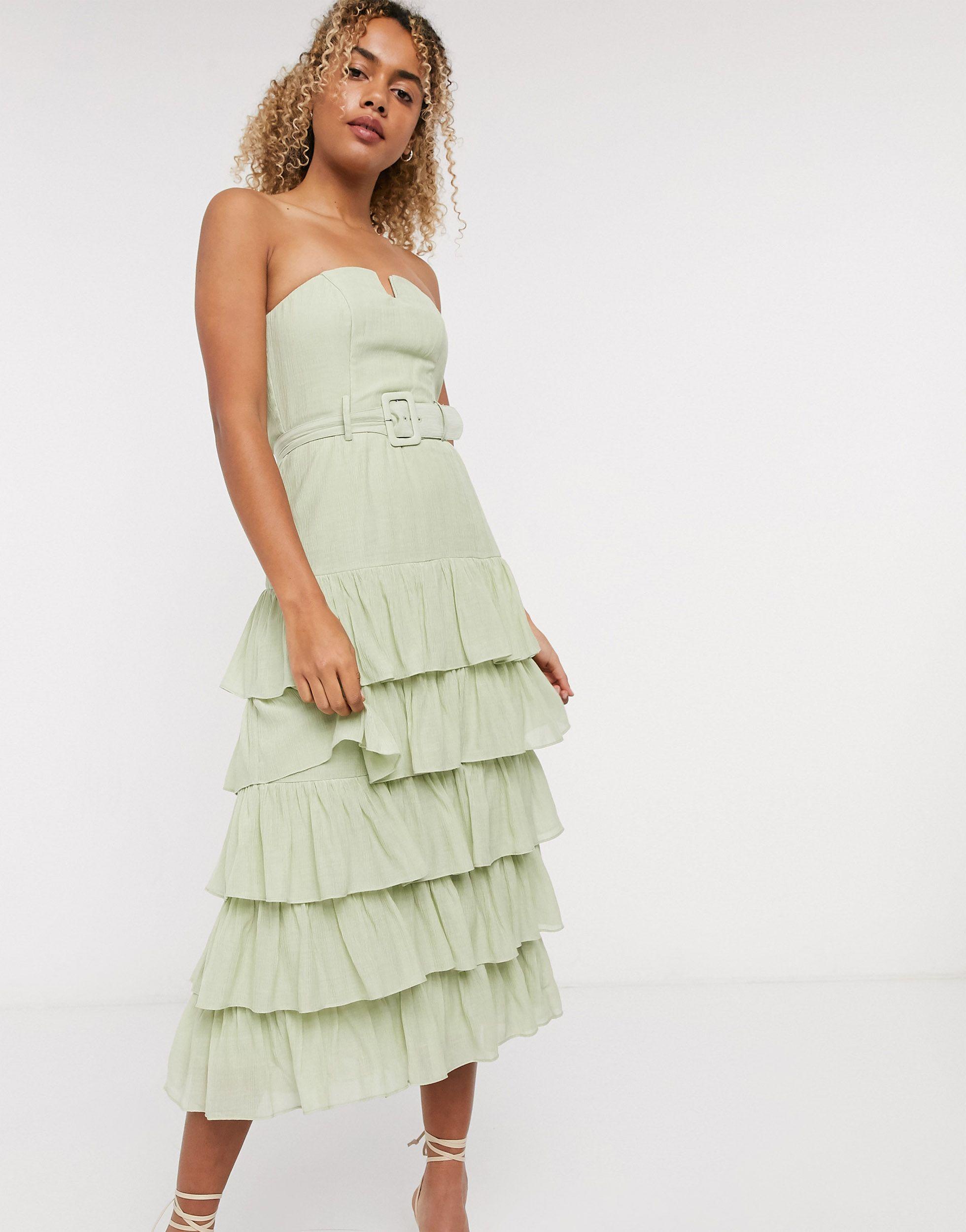 & Other Stories Ruffled Strapless Midi Dress in Green | Lyst