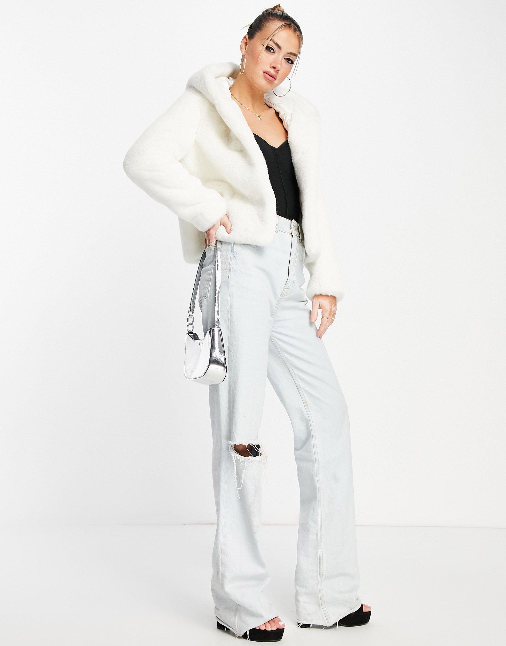 Forever New Hooded Faux Fur Coat in White | Lyst