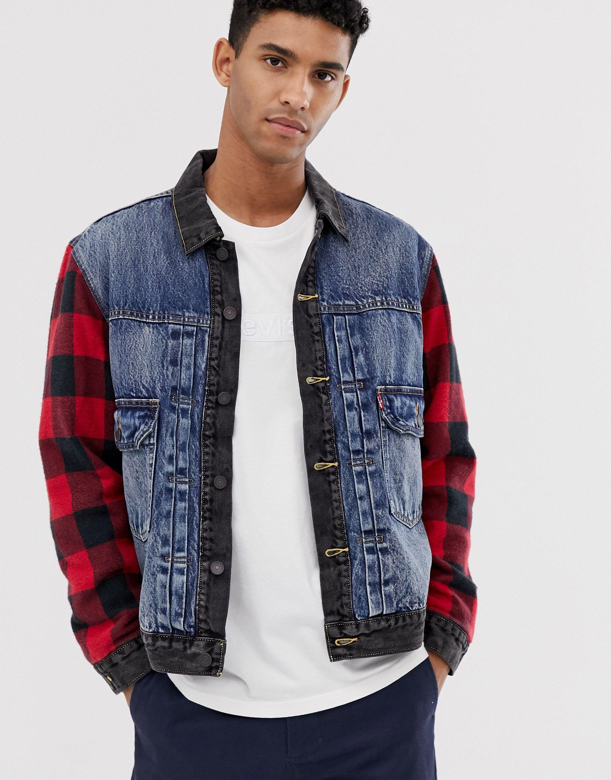 Levi's Youth Type 2 Hybrid Wool Check Sleeves Denim Trucker Jacket in Blue  for Men | Lyst