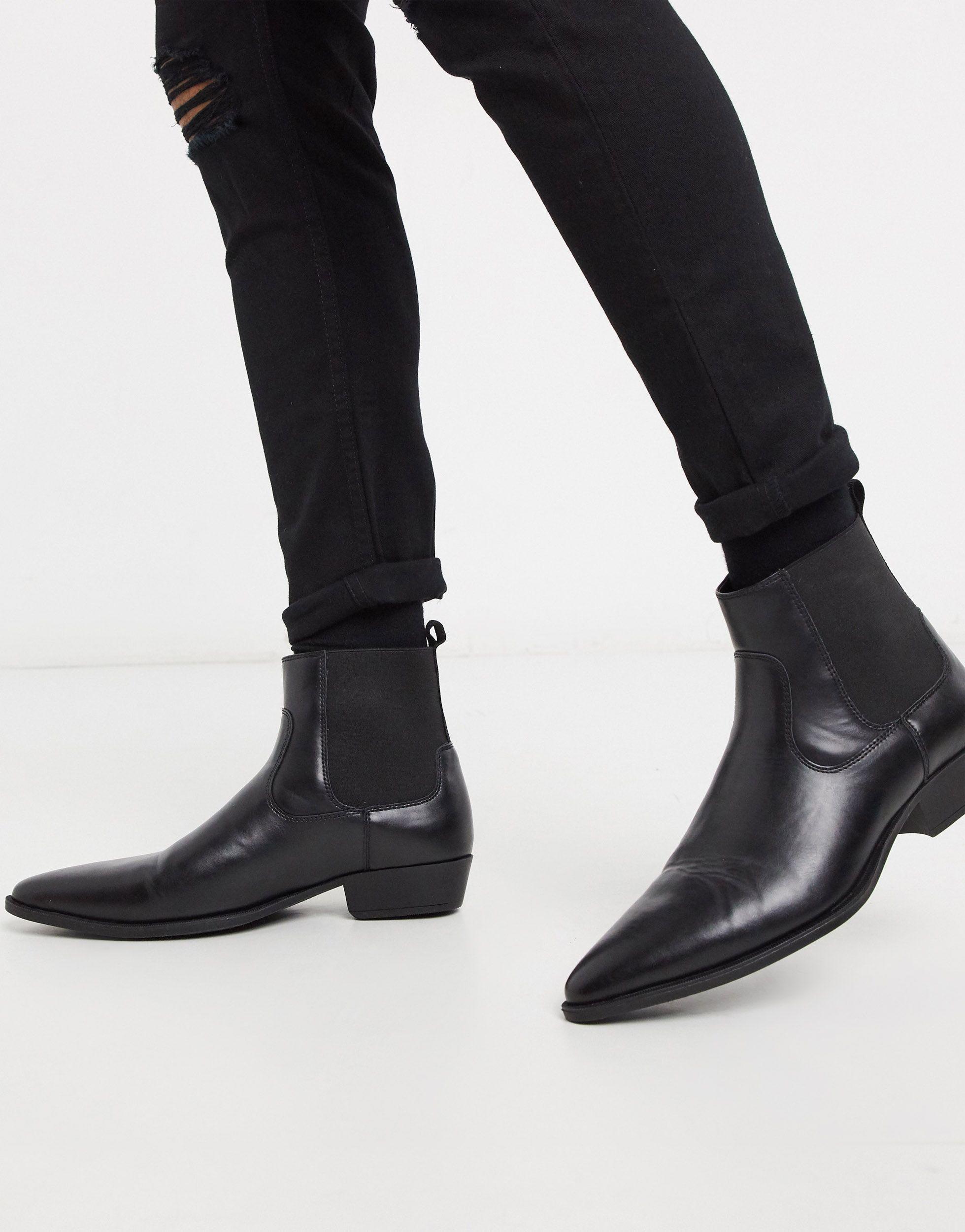 ASOS Cuban Heel Western Chelsea Boots in Black for Men - Save 19% | Lyst
