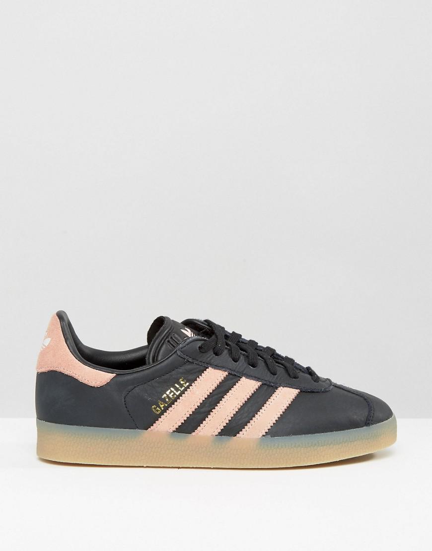 adidas Originals Leather Black And Pink Gazelle Trainers With Gum Sole ...