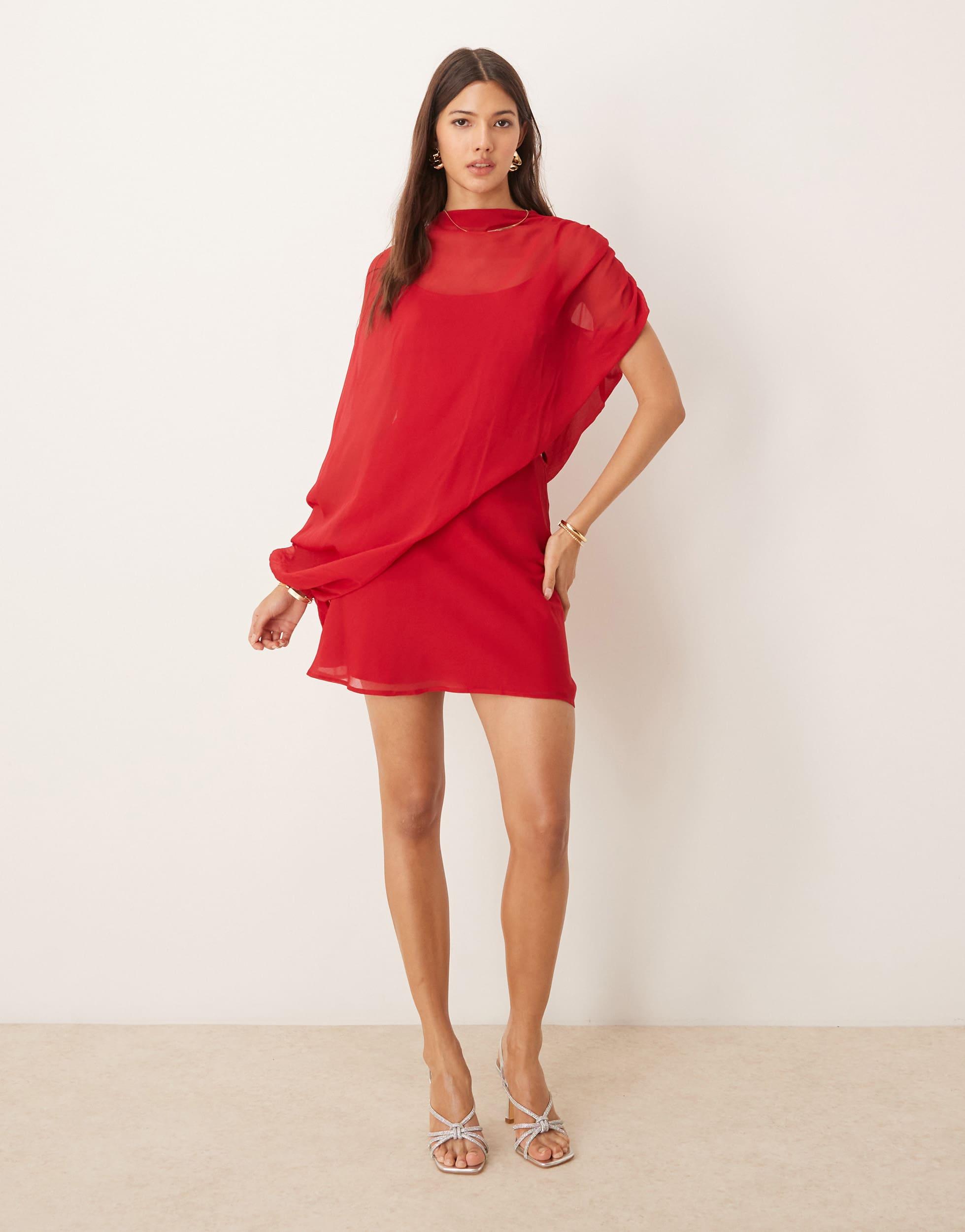 ASOS High Neck Draped Asymmetric Mini Dress With Cut Out in Red | Lyst ASOS High Neck Draped Asymmetric Mini Dress With Cut Out in Red | Lyst