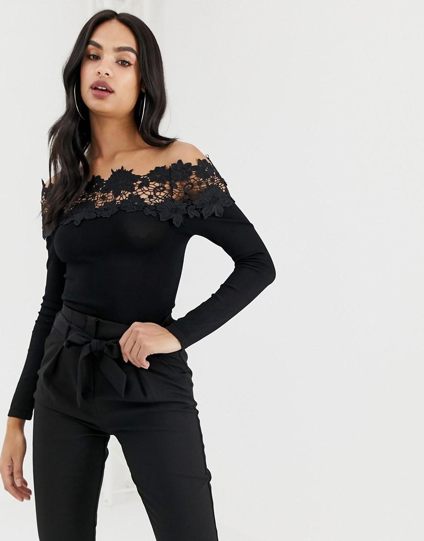 next black lace bardot top