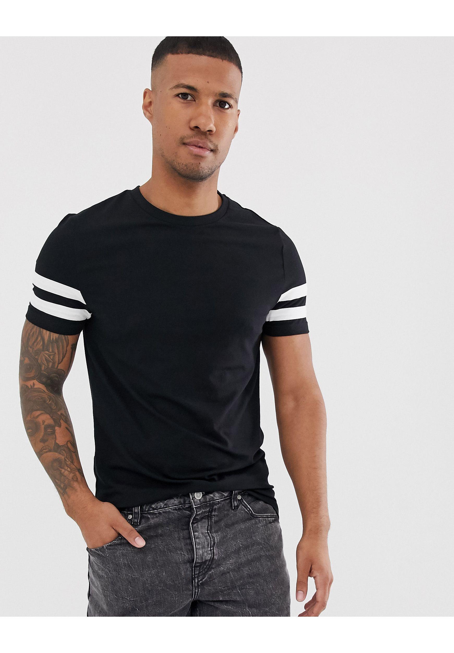 ASOS – enges t-shirt mit stretchanteil und weißem kontraststreifen am ärmel  in Schwarz für Herren | Lyst DE