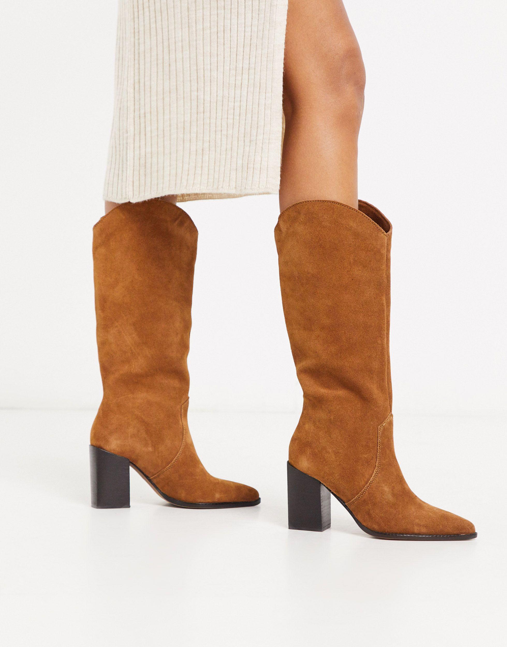 Mango Suede Slouchy Hi Leg Boots in Brown | Lyst