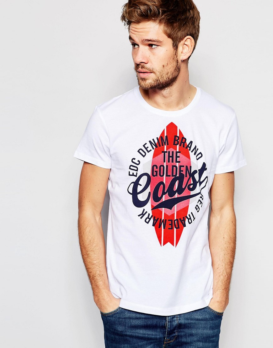 esprit t shirt with brand print in white for lyst esprit t shirt with brand print in white for lyst