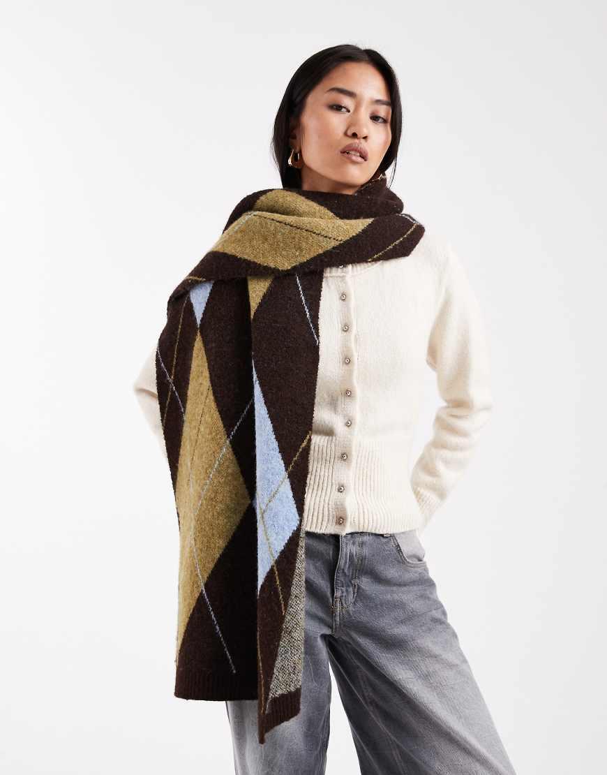 ASOS Oversized Argyle Check Knitted Scarf in Brown Lyst UK