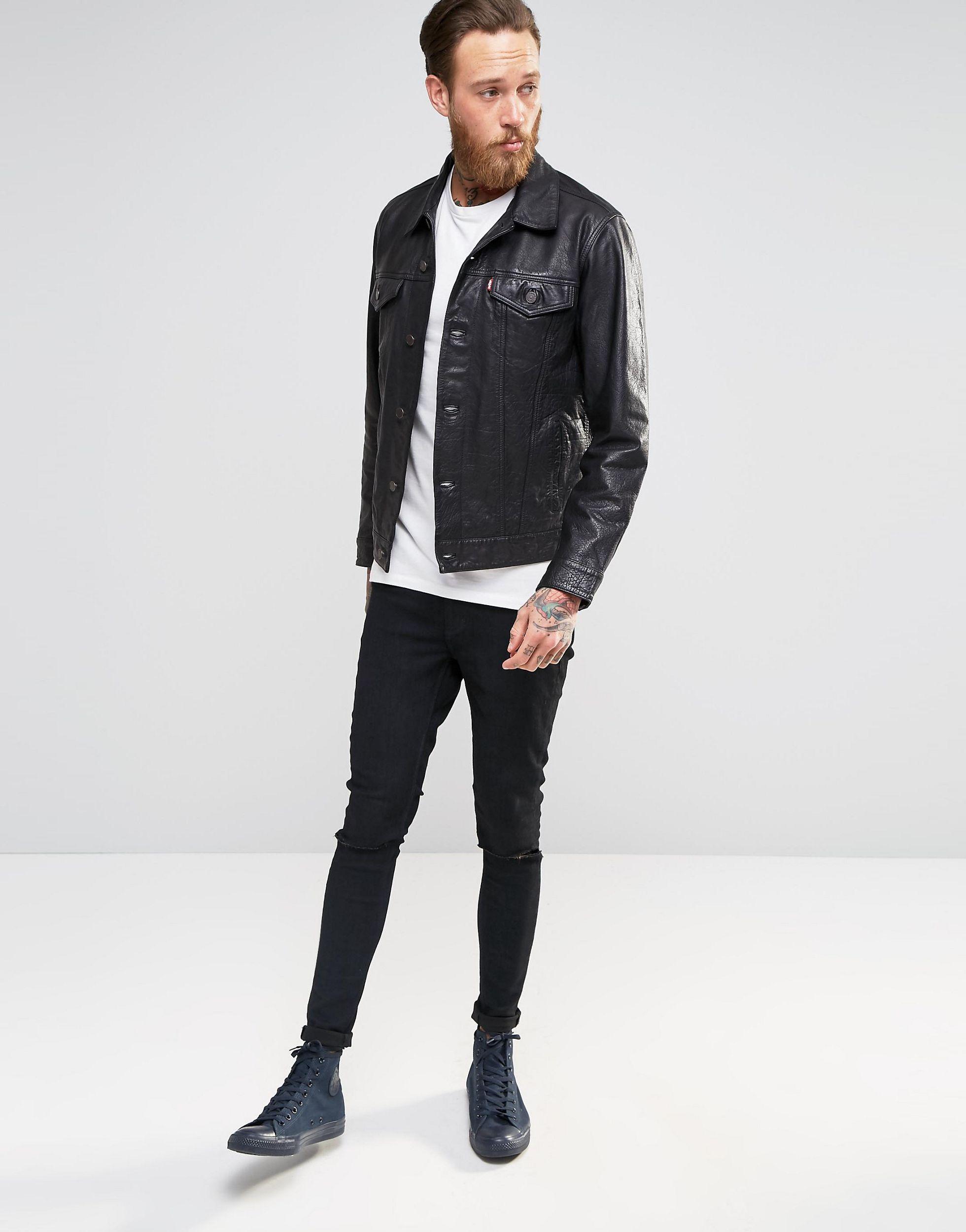 Levi's Leather Trucker Jacket in Blue for Men | Lyst UK