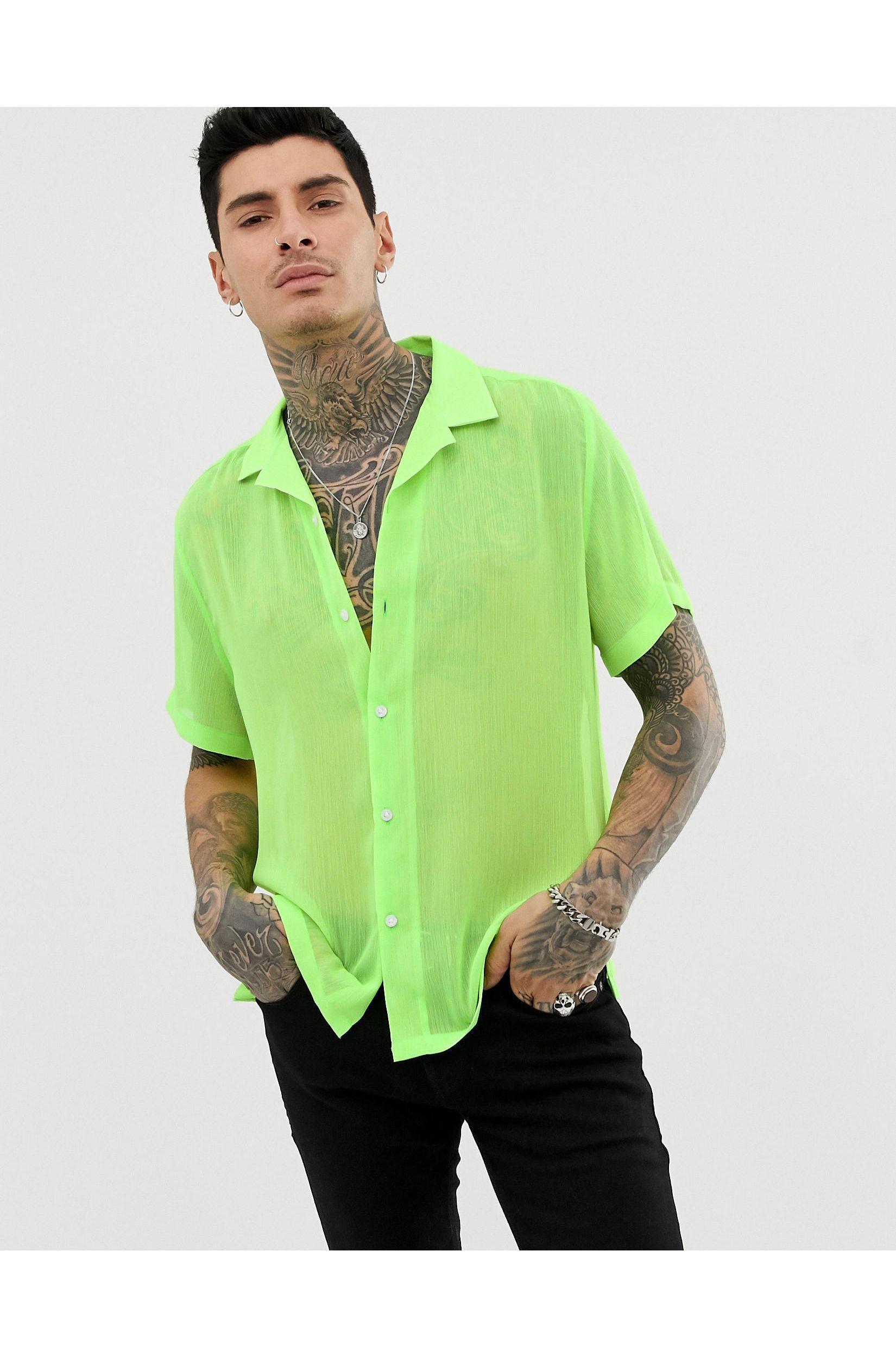 Chemise oversize avec col à revers - fluo ASOS pour homme en coloris Vert |  Lyst