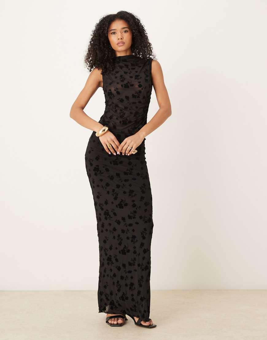 ASOS Grown On Neck Burn Out Flocked Mesh Sheer Top in Black Lyst UK