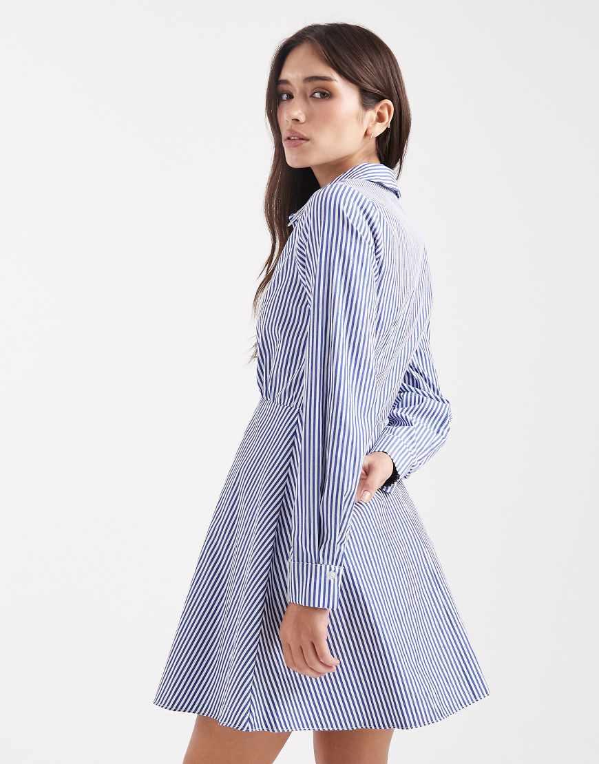 new look striped shirt dress White Stripe Print Tie Front Shirt Dress
