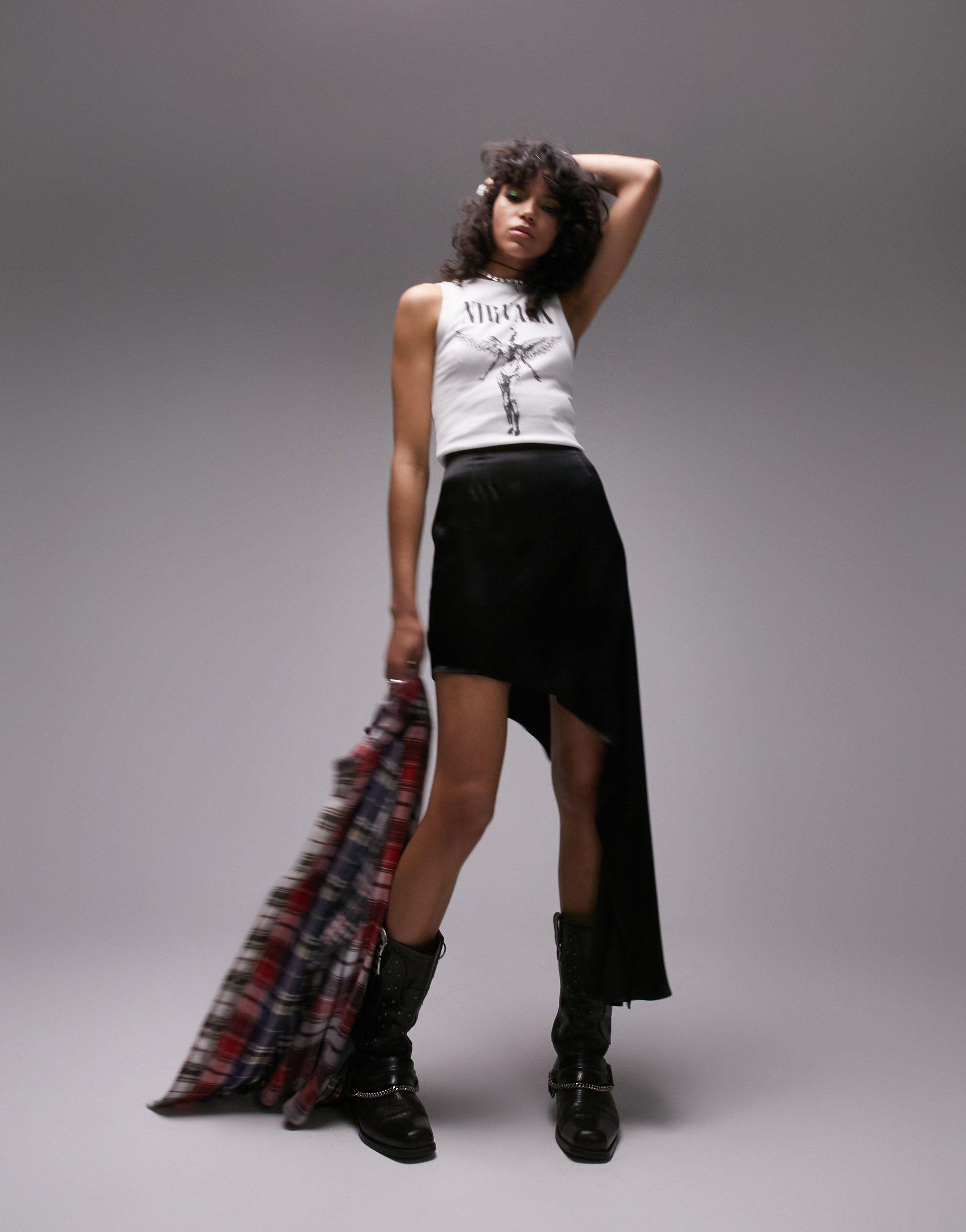 TOPSHOP Asymmetric Drape Satin Skirt in Gray | Lyst