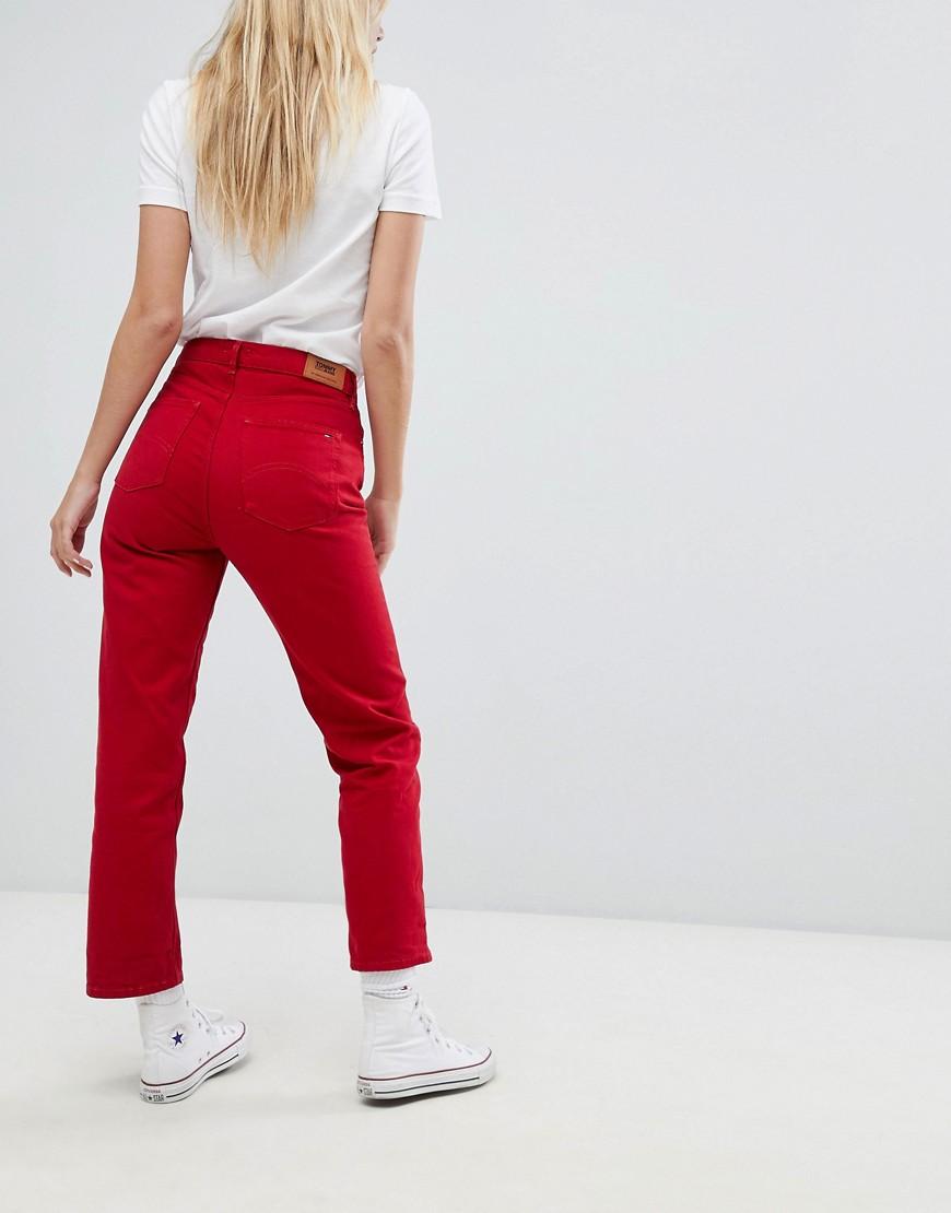 Tommy Hilfiger Denim High Rise Straight Leg Jeans in Red | Lyst