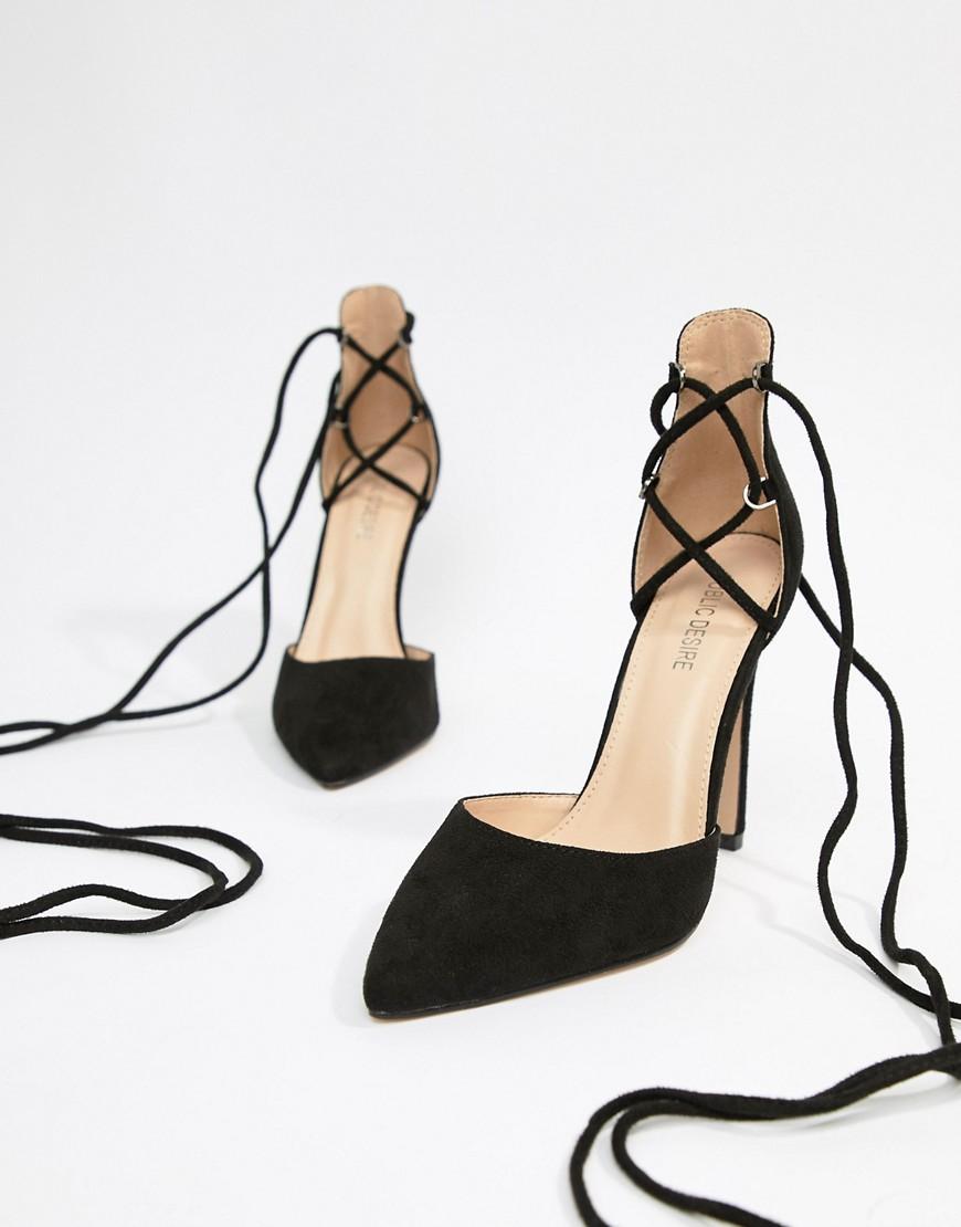 Public Desire Rubber Classy Black Tie Up Heeled Shoes - Lyst
