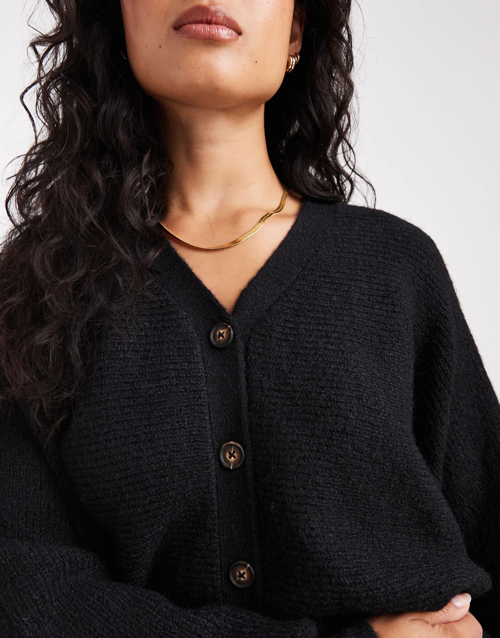 Gold Black Fluffy Cardigans ASOS Knitted Fluffy Waisted Cardigan