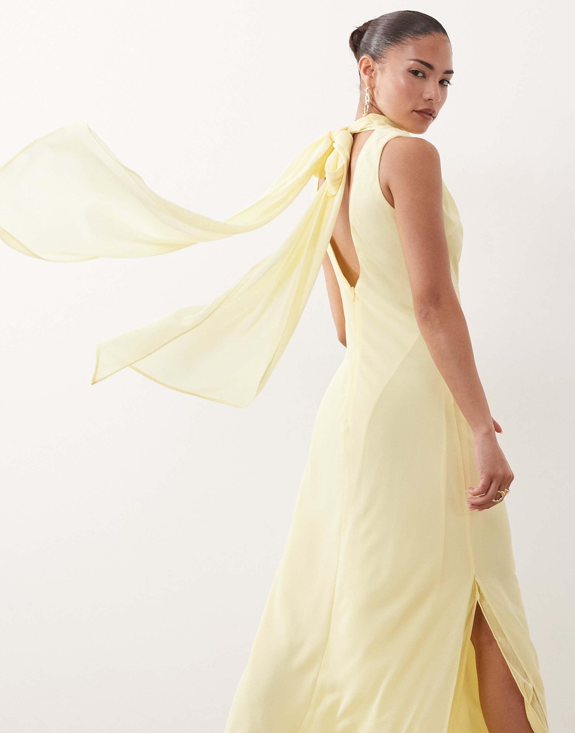 tfnc chiffon maxi dress TFNC Bridesmaids high neck chiffon scarf detail maxi dress in pink