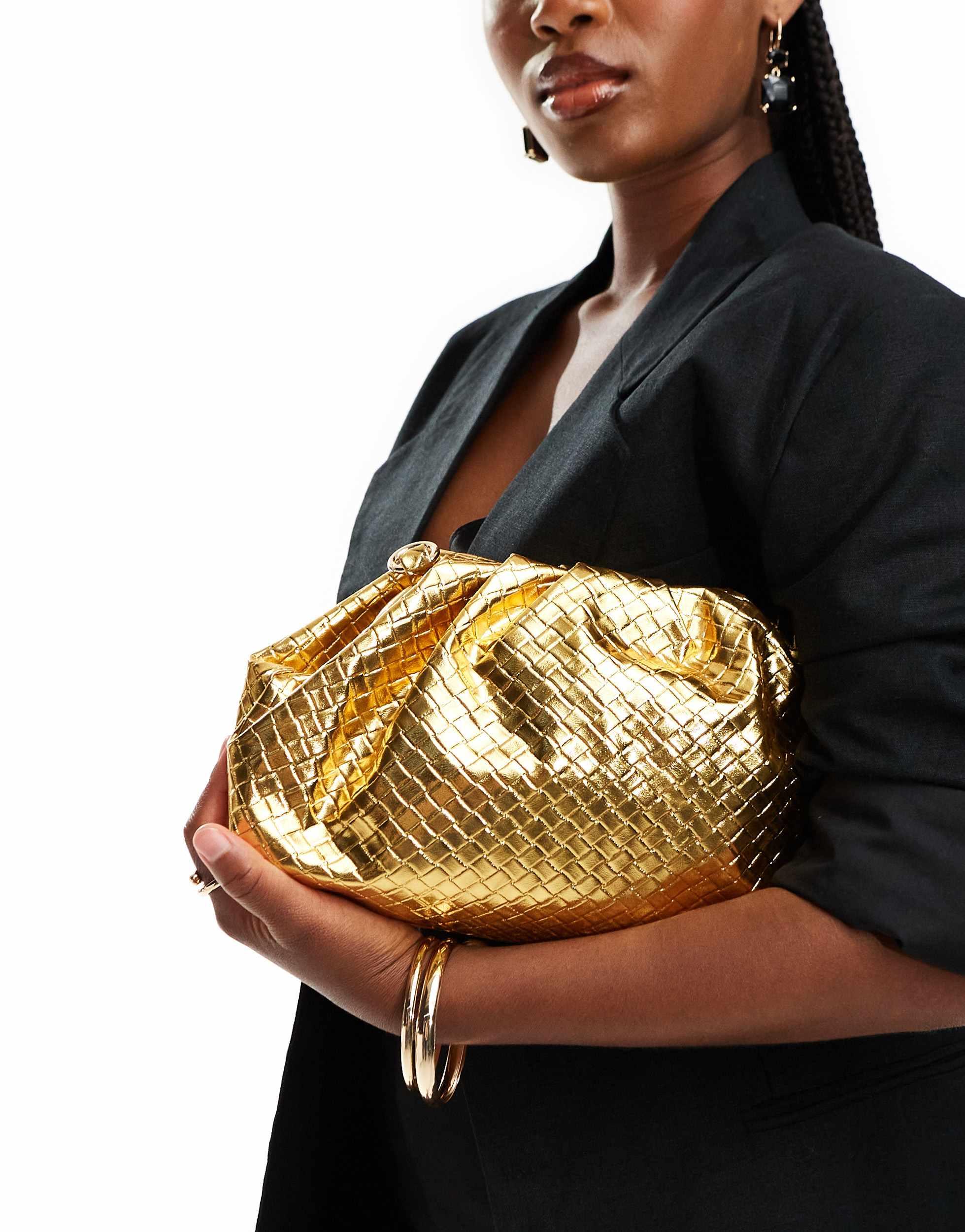 Gold woven clutch bag outlet