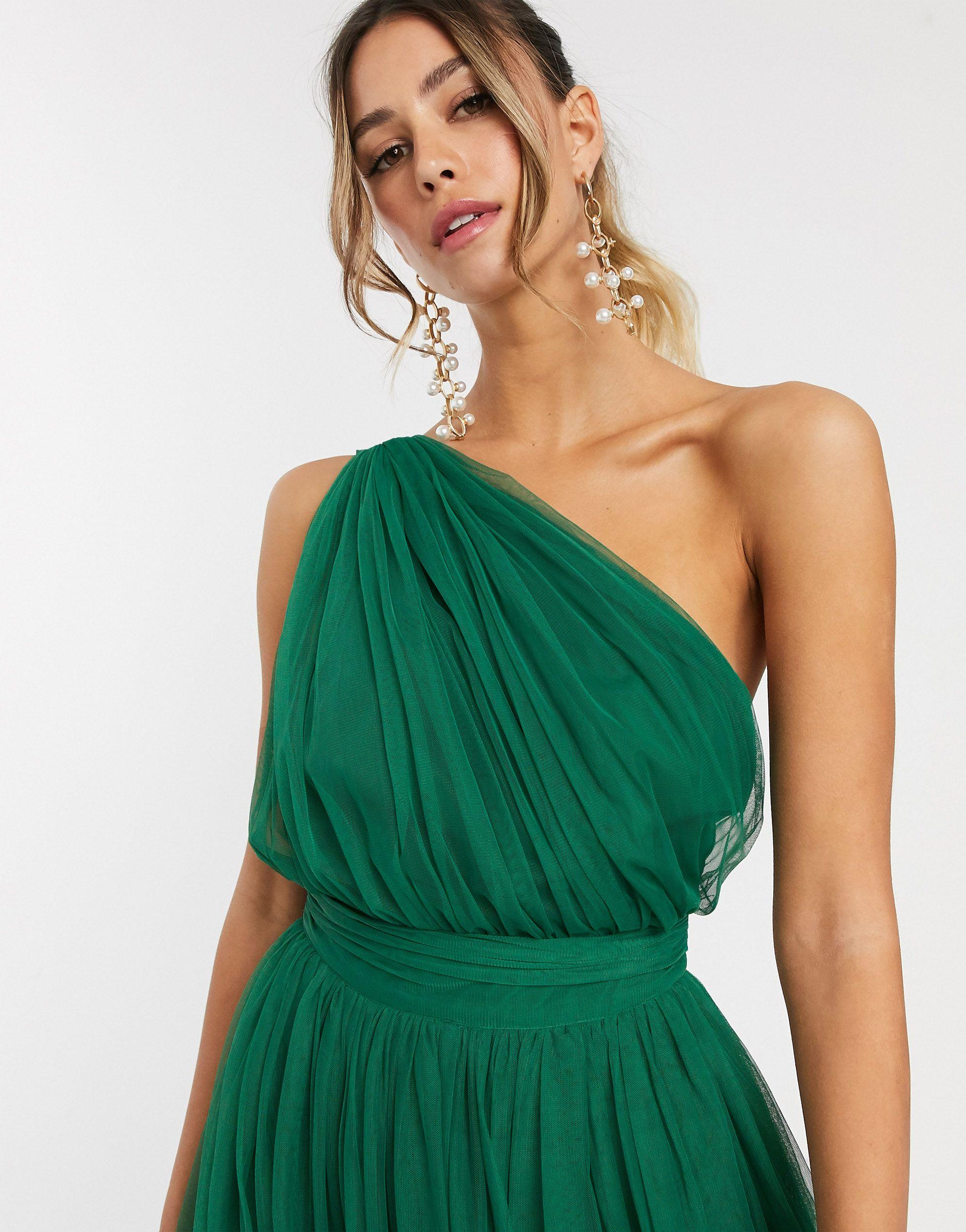 One shoulder tulle gown top