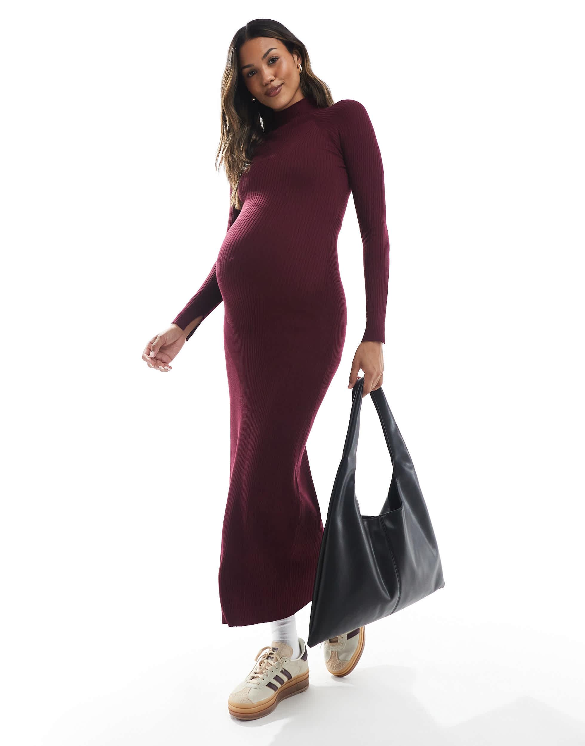 ASOS Asos Design Maternity Knitted Fine Gauge Maxi Dress With Rib Detail in  Purple | Lyst