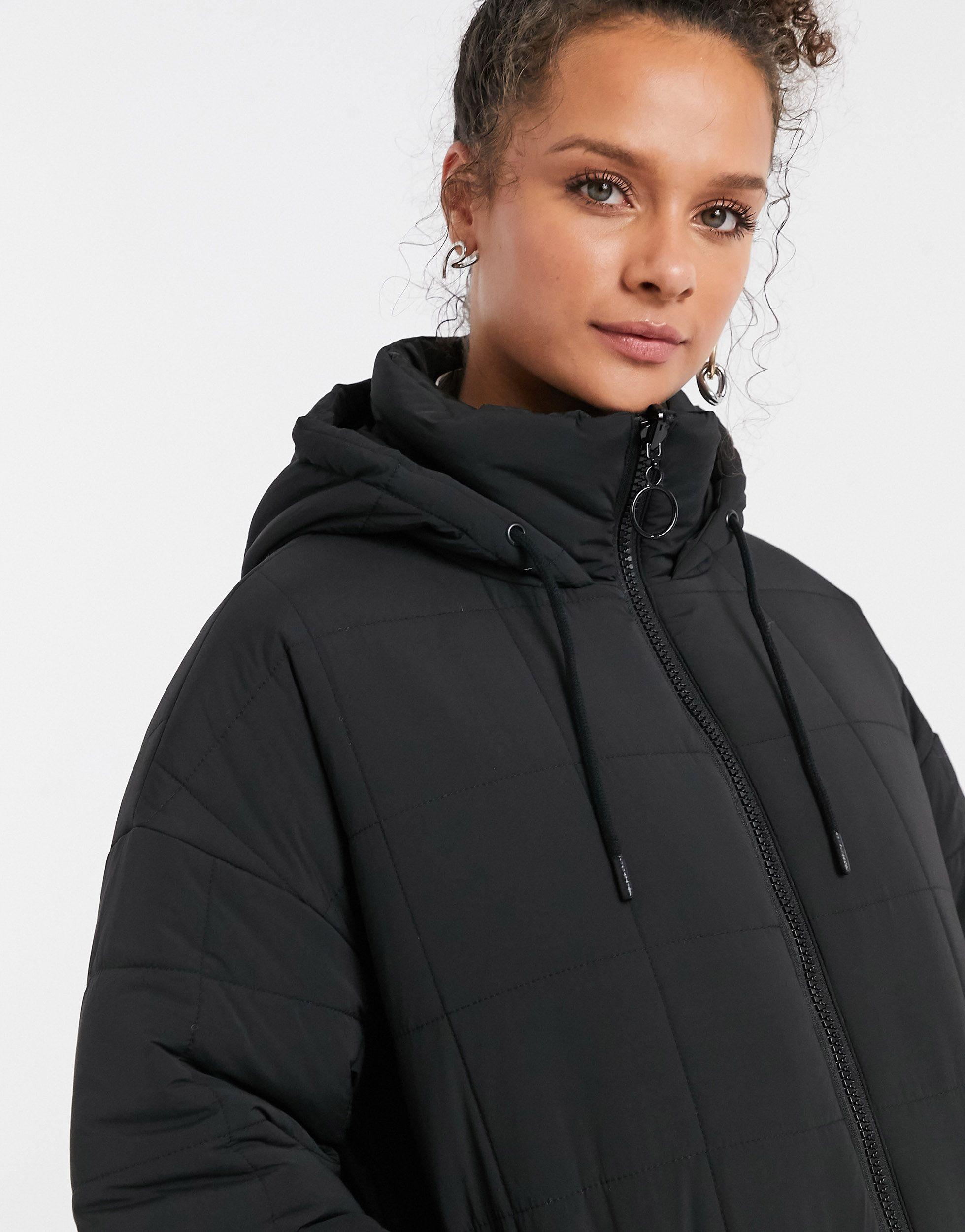 TOPSHOP Longline Quilted Padded Jacket in Black - Lyst