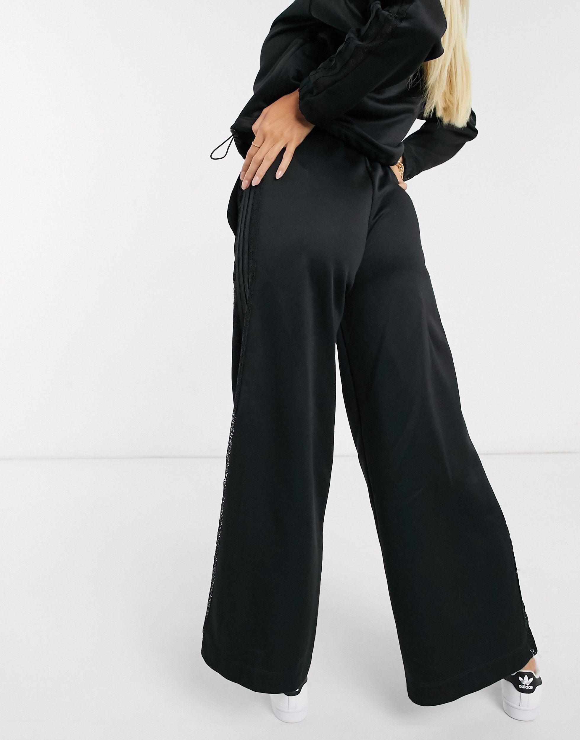 adidas Originals Bellista Lace Insert Wide Leg Trousers in Black | Lyst