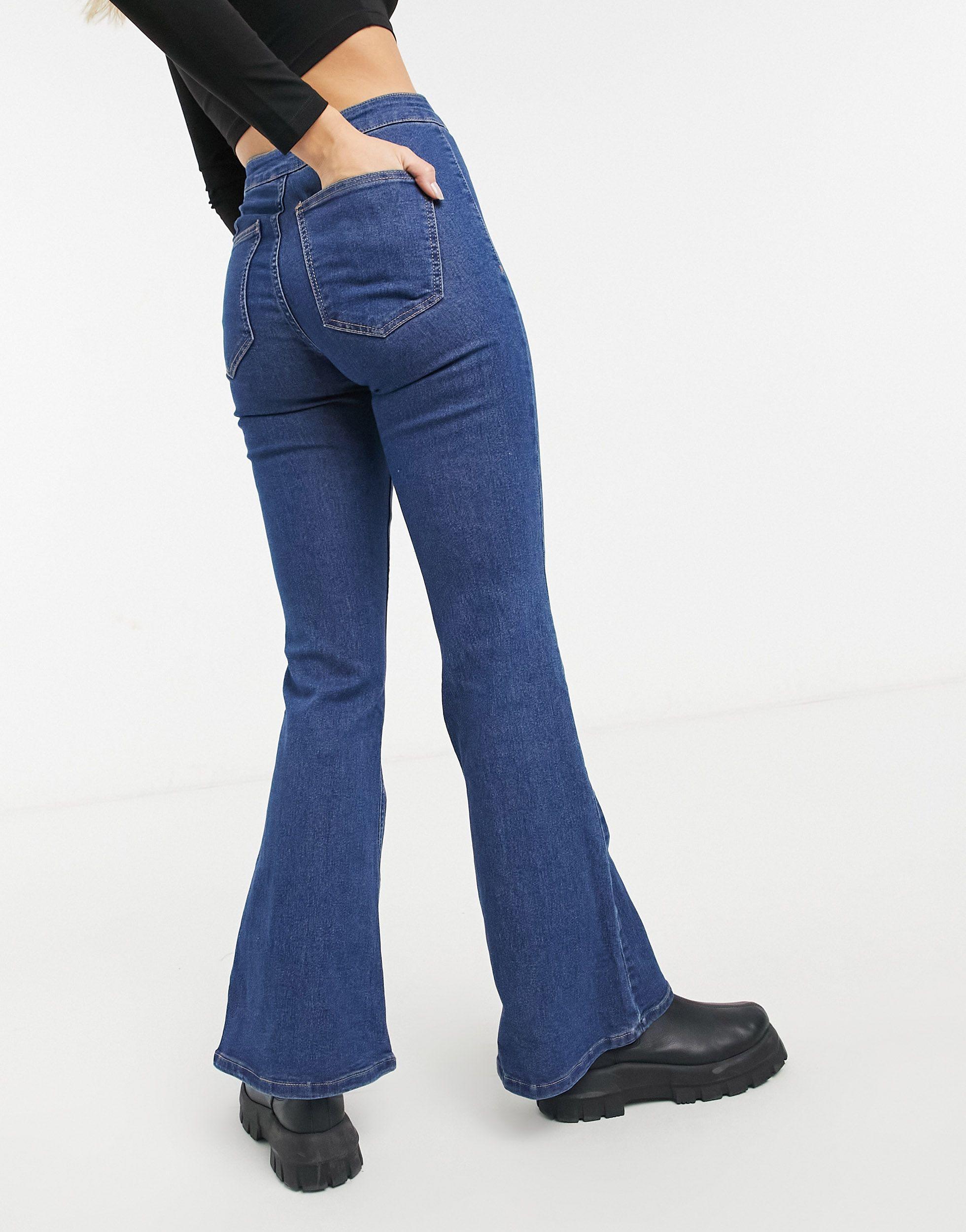 Bershka Denim Stretch Flare Jean in Blue - Lyst