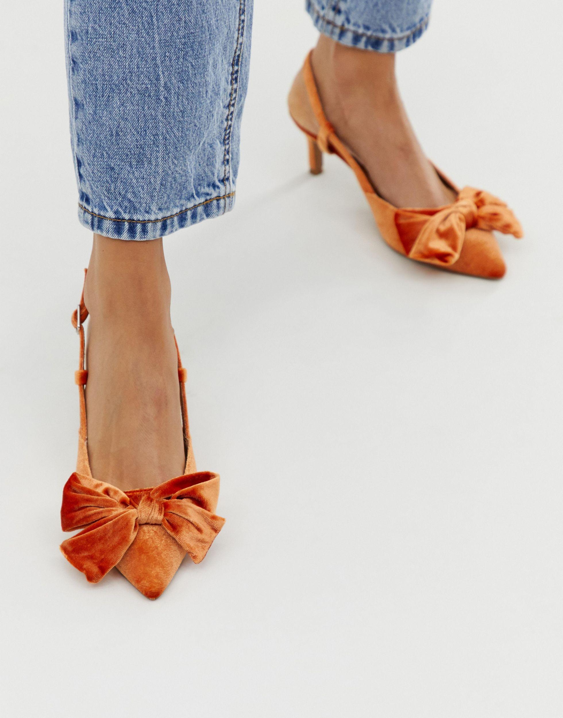 ASOS Velvet Sherry Bow Kitten Heels in Orange - Lyst