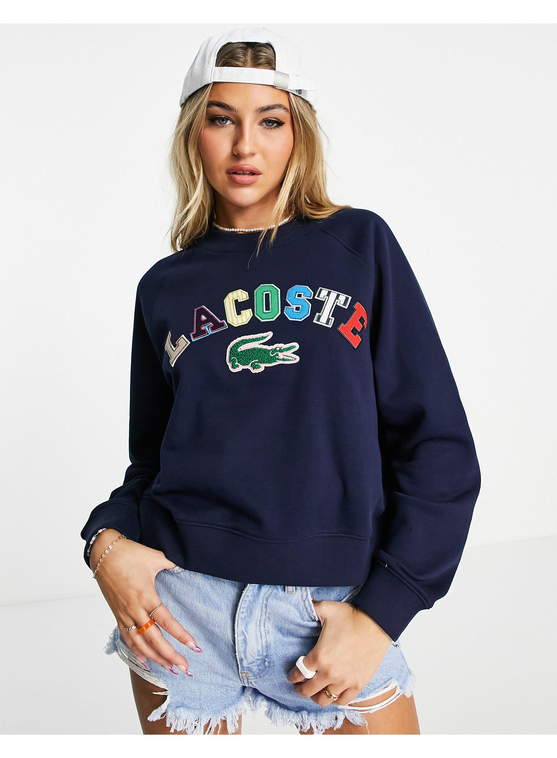 Lacoste Embroidered Logo Sweatshirt in Blue | Lyst