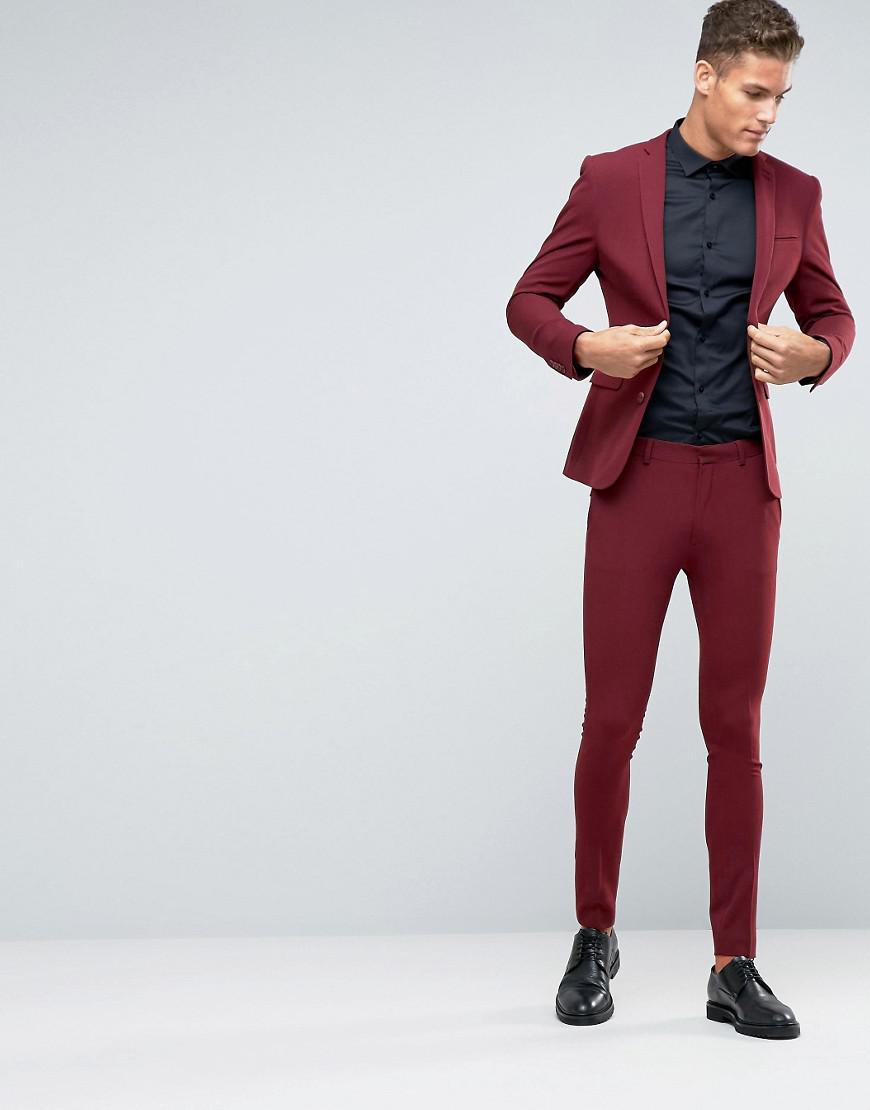 ASOS Synthetic Super Skinny Suit Trousers In Dark Red for Men - Lyst
