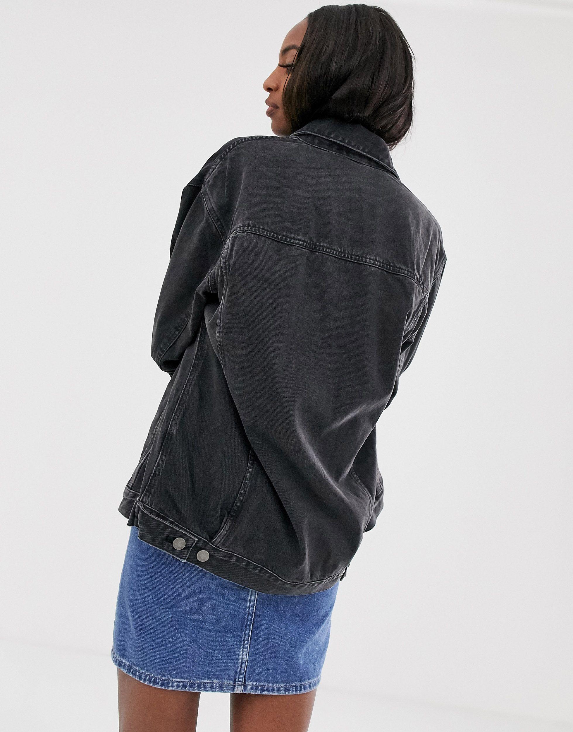 asos design denim girlfriend jacket in washed black