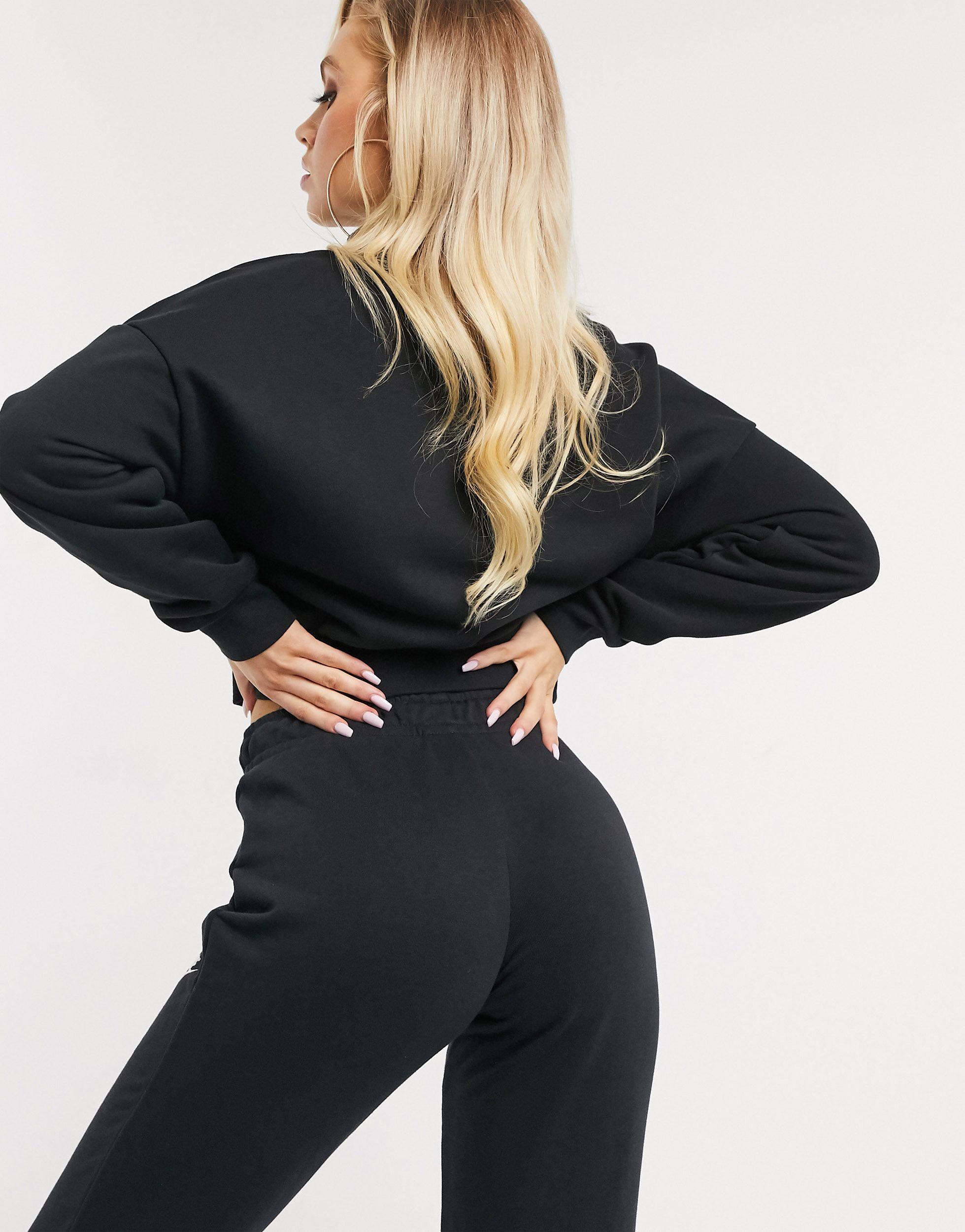 nike essentials grey cropped high neck sweatshirt
