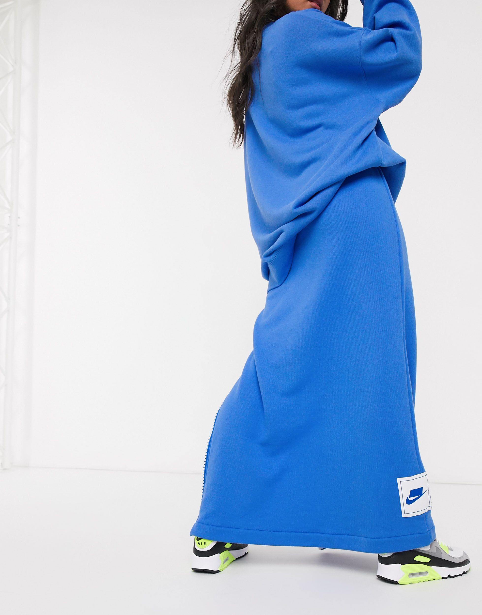nike zip side blue maxi skirt