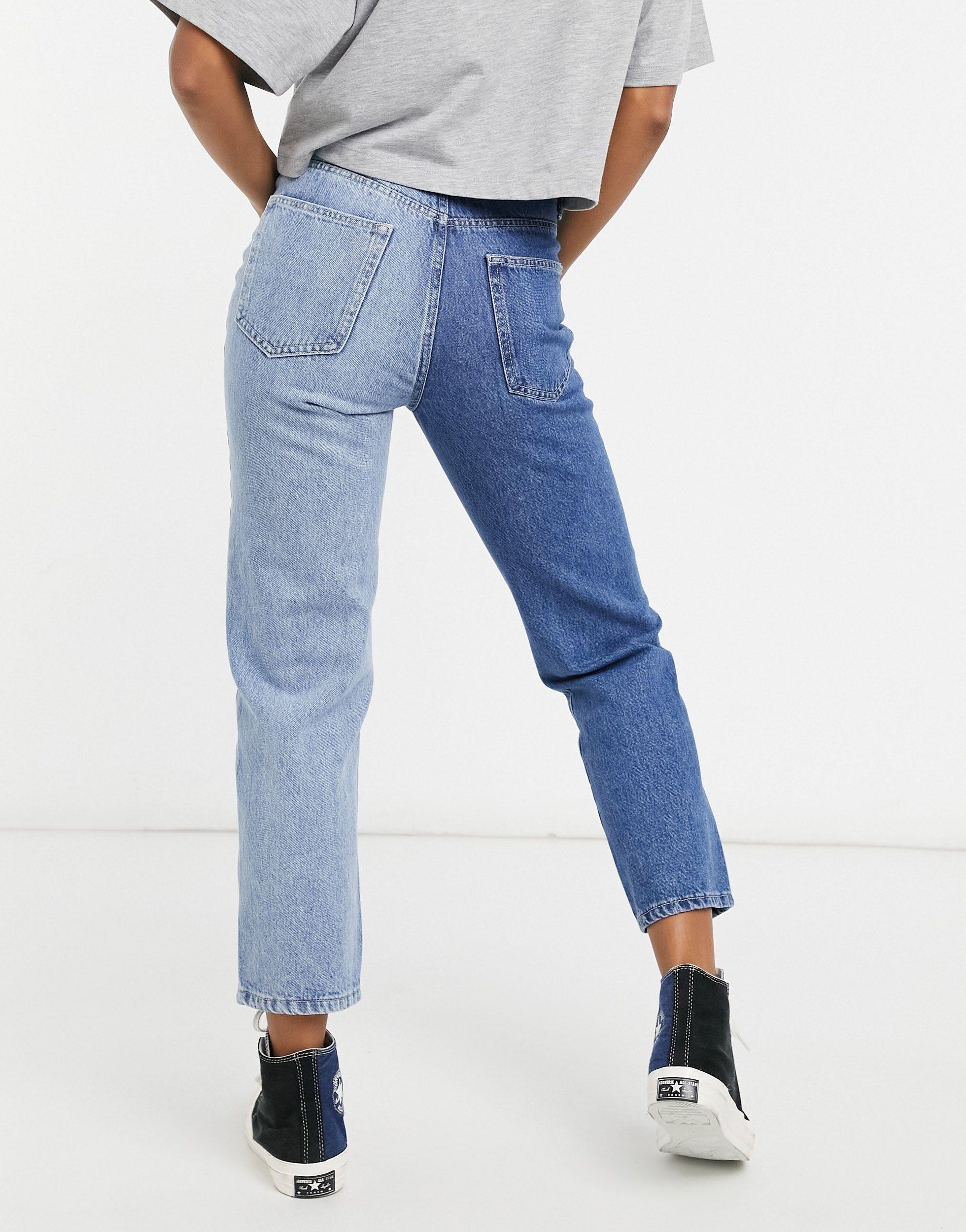 Stradivarius Denim Straight Leg Contrast Two Tone Jeans in Blue - Lyst