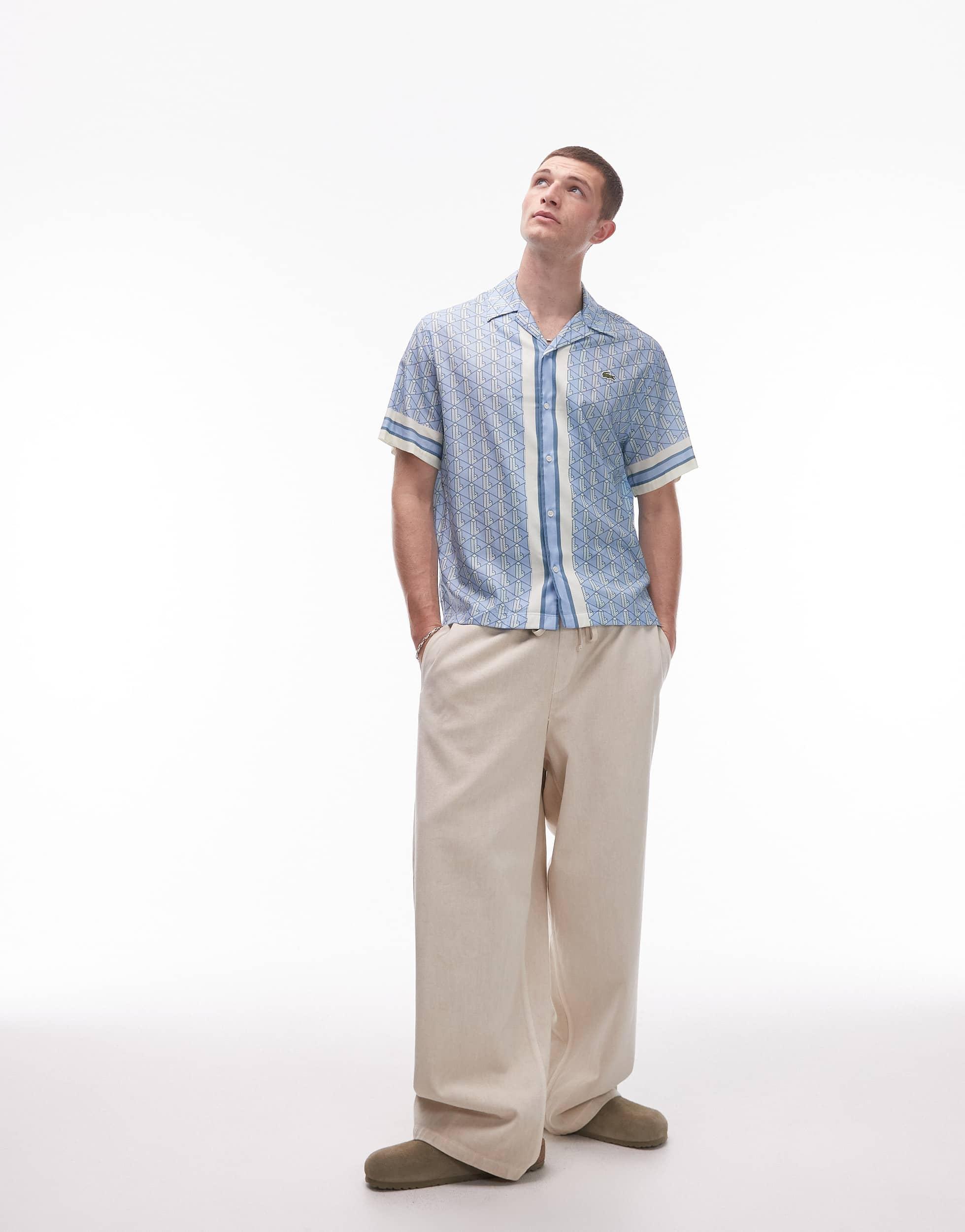 Chemise à imprimé monogramme intégral avec manches courtes et col