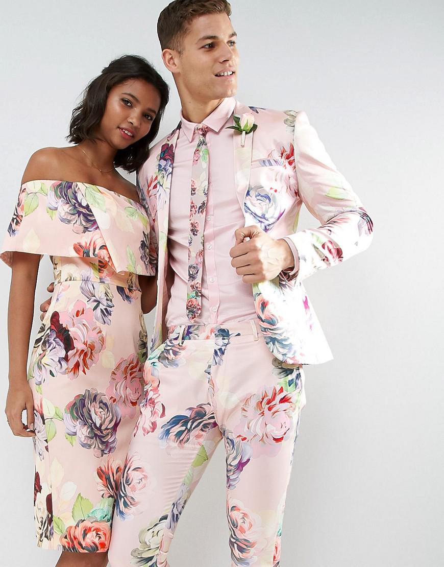ASOS Synthetic Wedding Super Skinny Suit Jacket With Nude Floral Print in  Pink for Men | Lyst