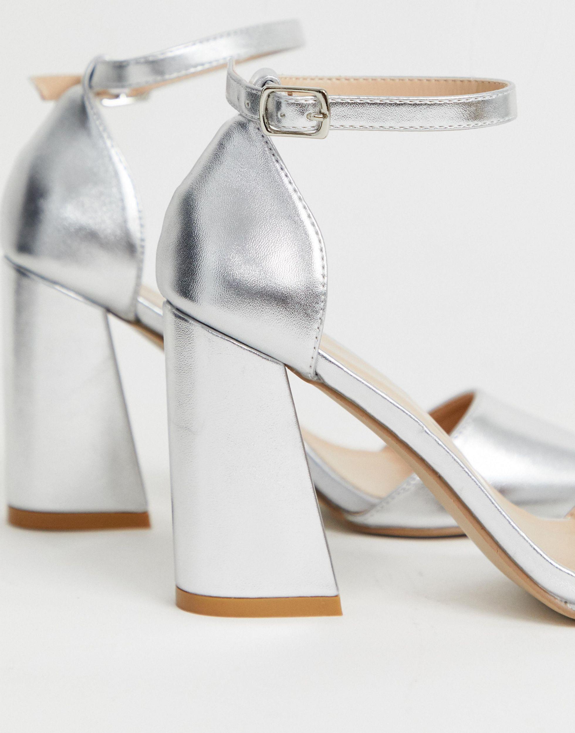 silver metallic pointed heels