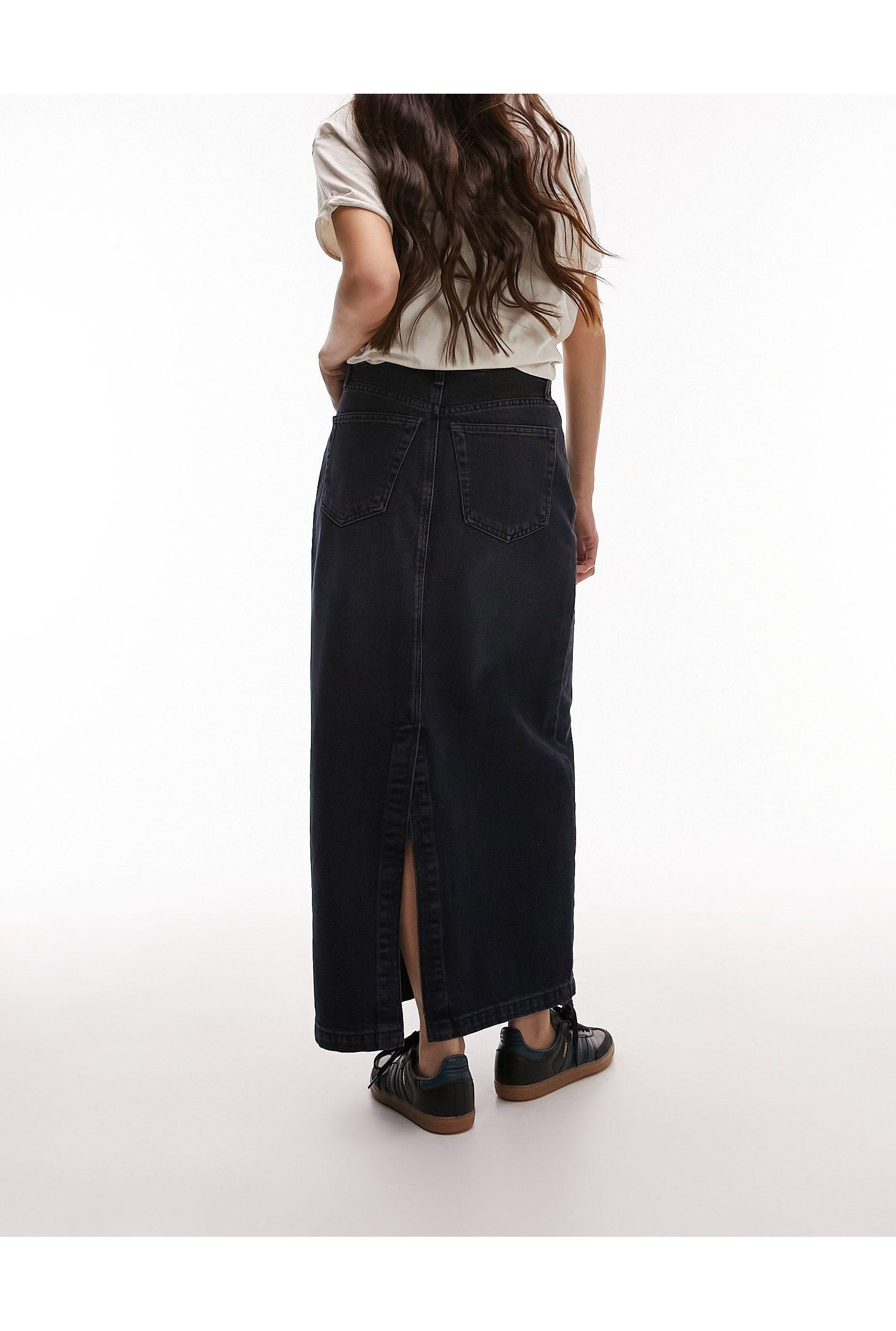 TOPSHOP Denim Midi Skirt in Black Lyst Canada