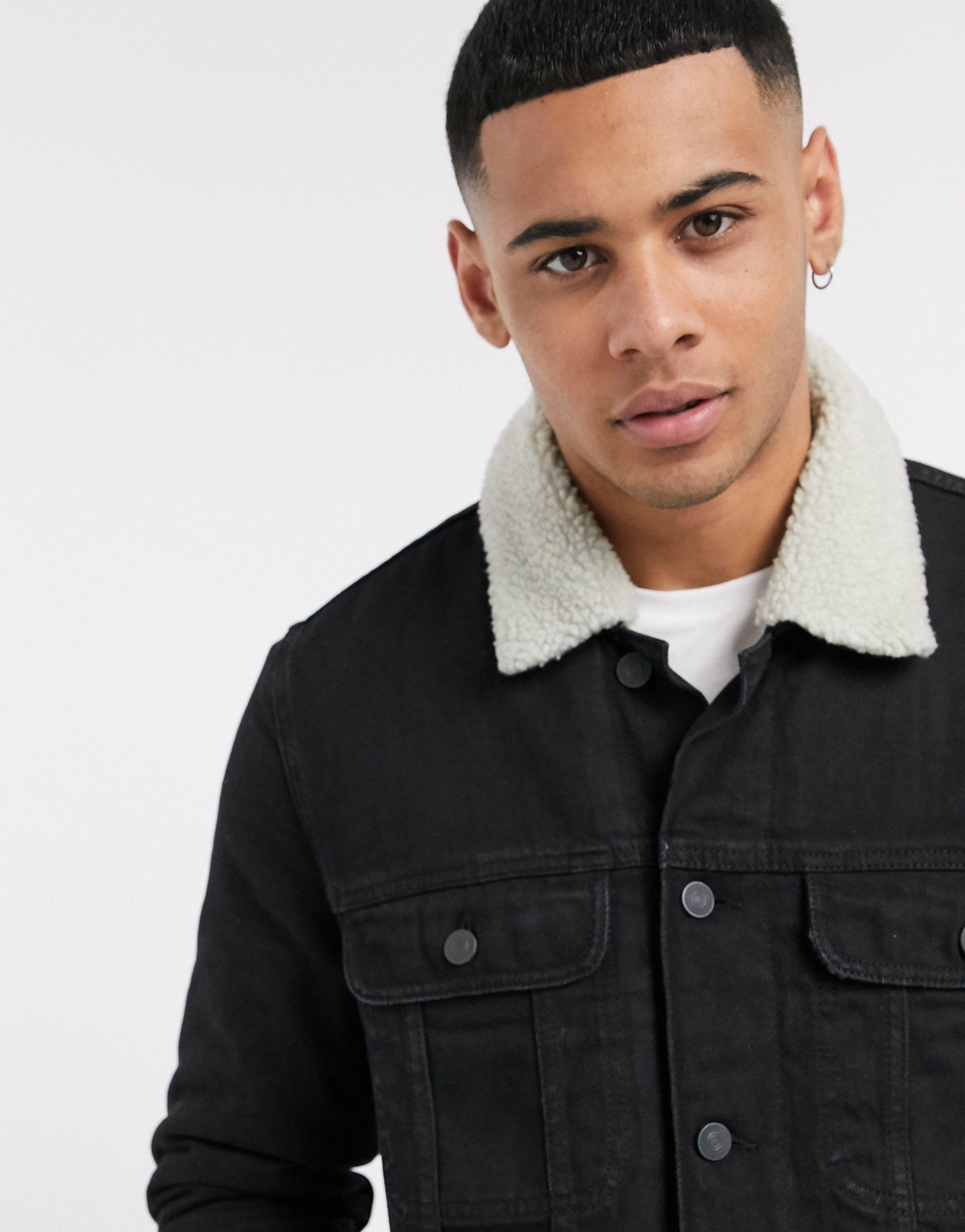 borg lined black denim jacket