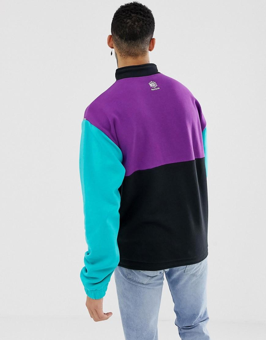 Reebok Cotton Classics Half Zip Sweatshirt In Color Block Dx0135 in Black  for Men - Lyst