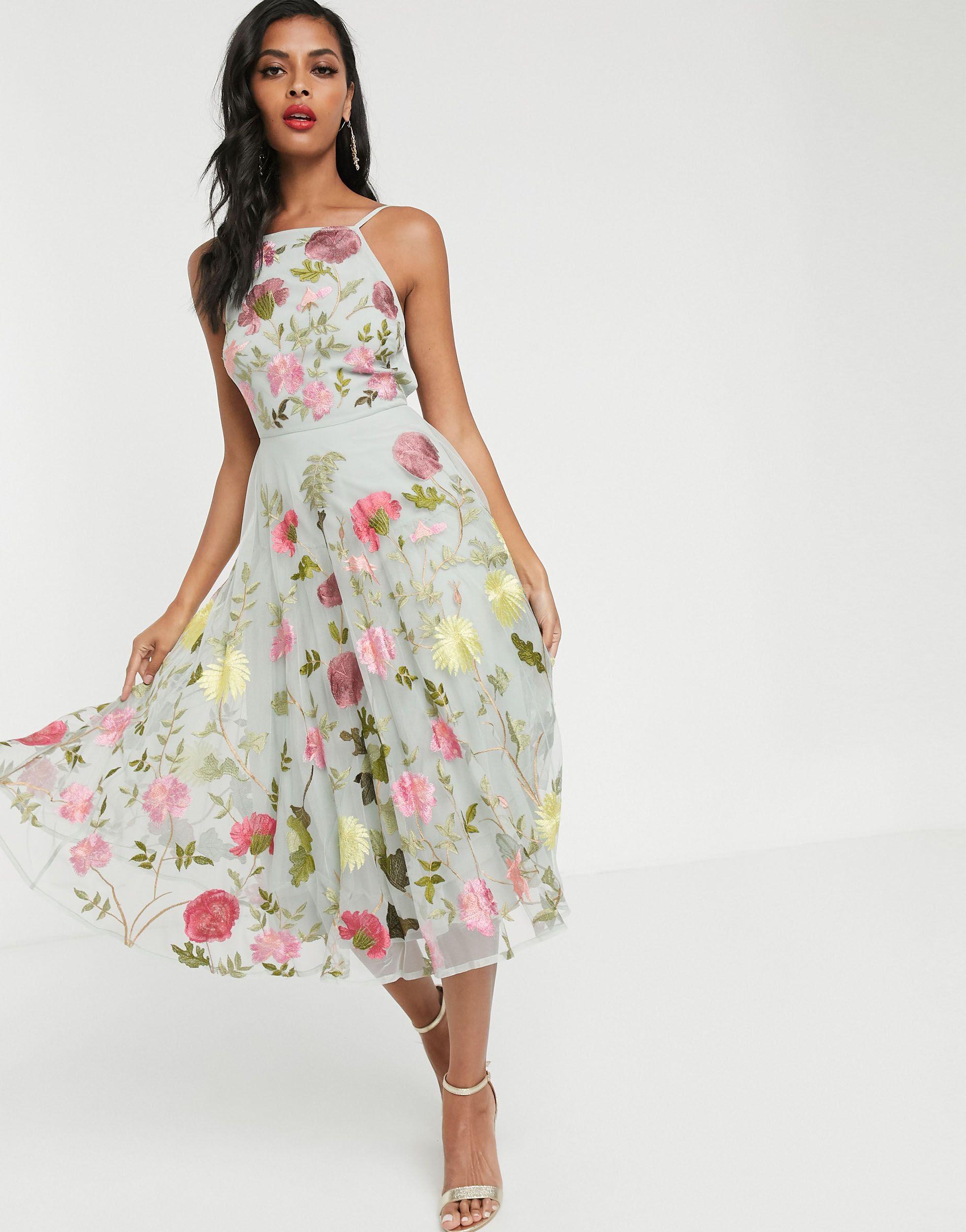 ASOS Halter Neck Floral Embroidered Midi Dress | Lyst Canada