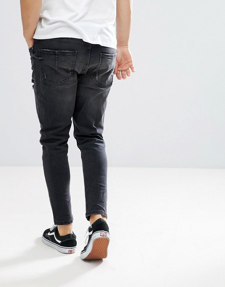 Bershka Denim Skinny Tapered Jeans In Washed Black for Men - Lyst