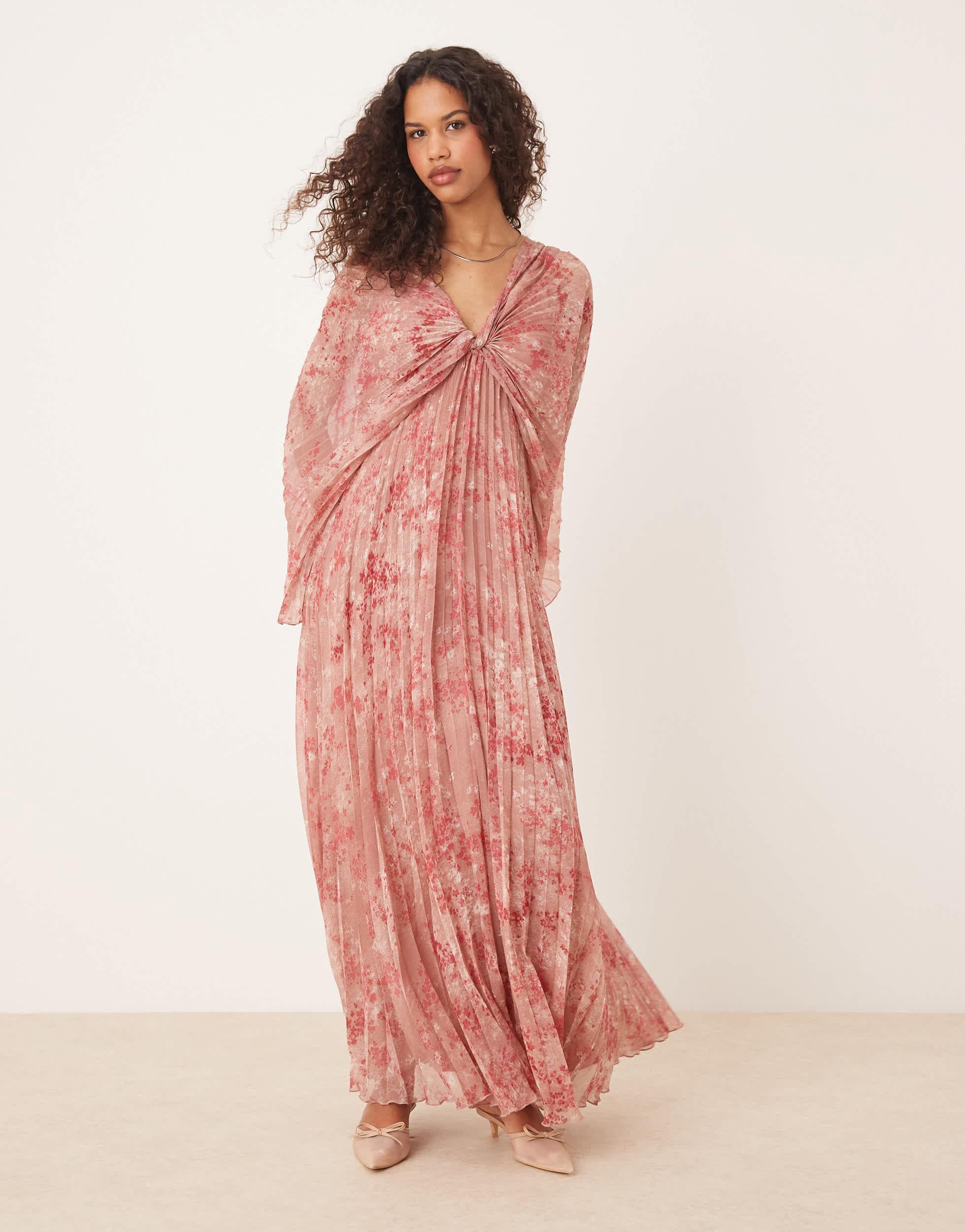 sachin and babi light blue dress ASOS Pleated Chiffon Twist Front Maxi Dress in Pink