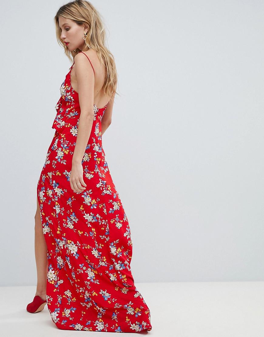 red side split maxi dress