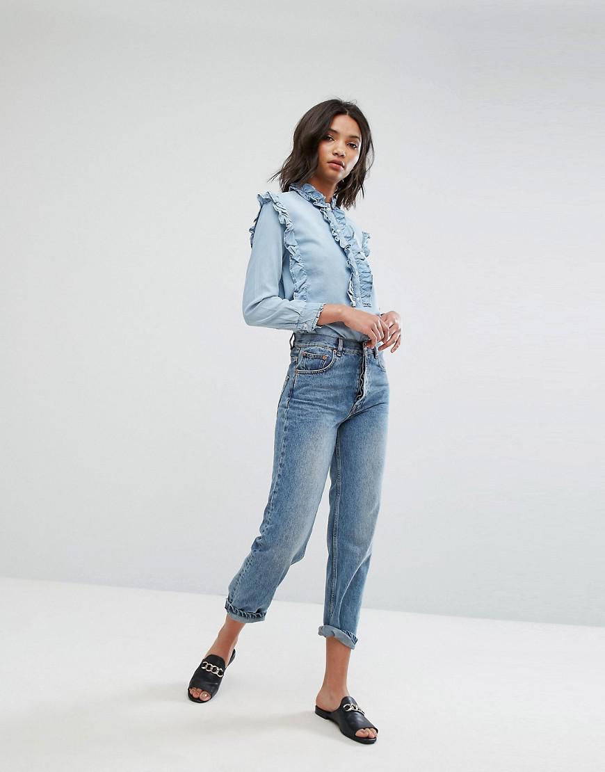 Mango Frill Denim Shirt in Blue | Lyst