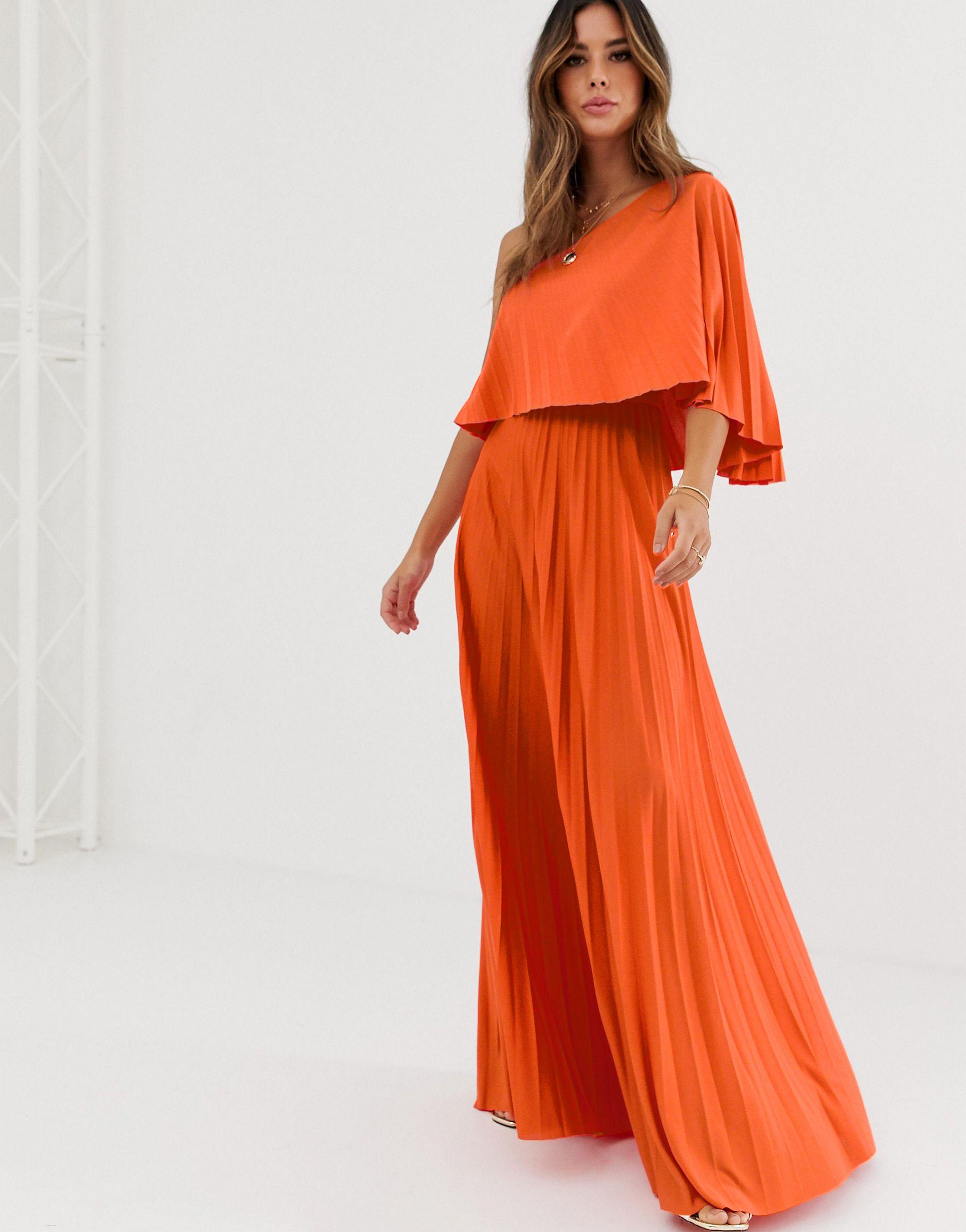 Tiered pleated maxi dress in orange ASOS Damen Kleidung Kleider Lange Kleider 